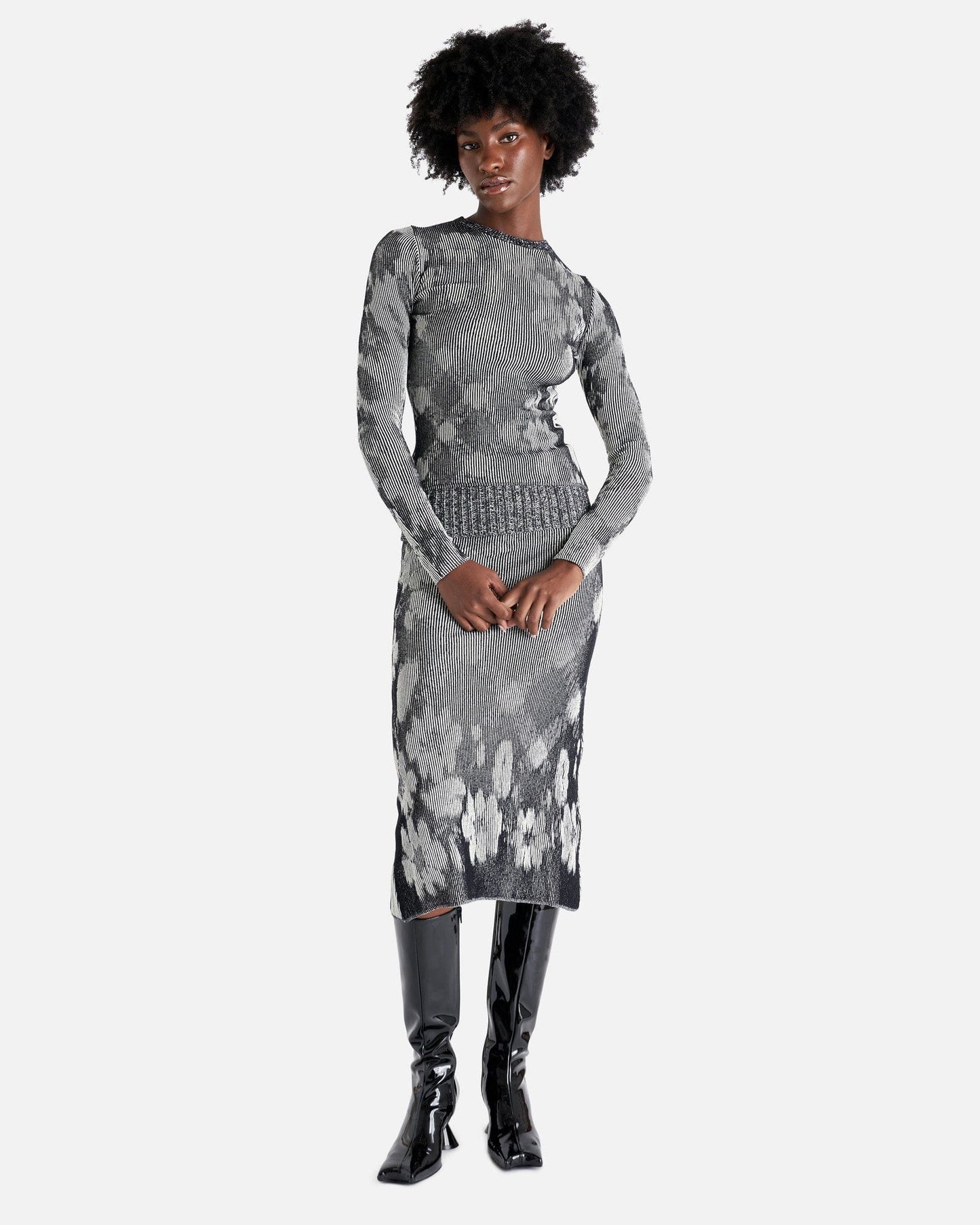Paolina Russo Women Skirts Illusion Knit Maxi Skirt in Snow/Black