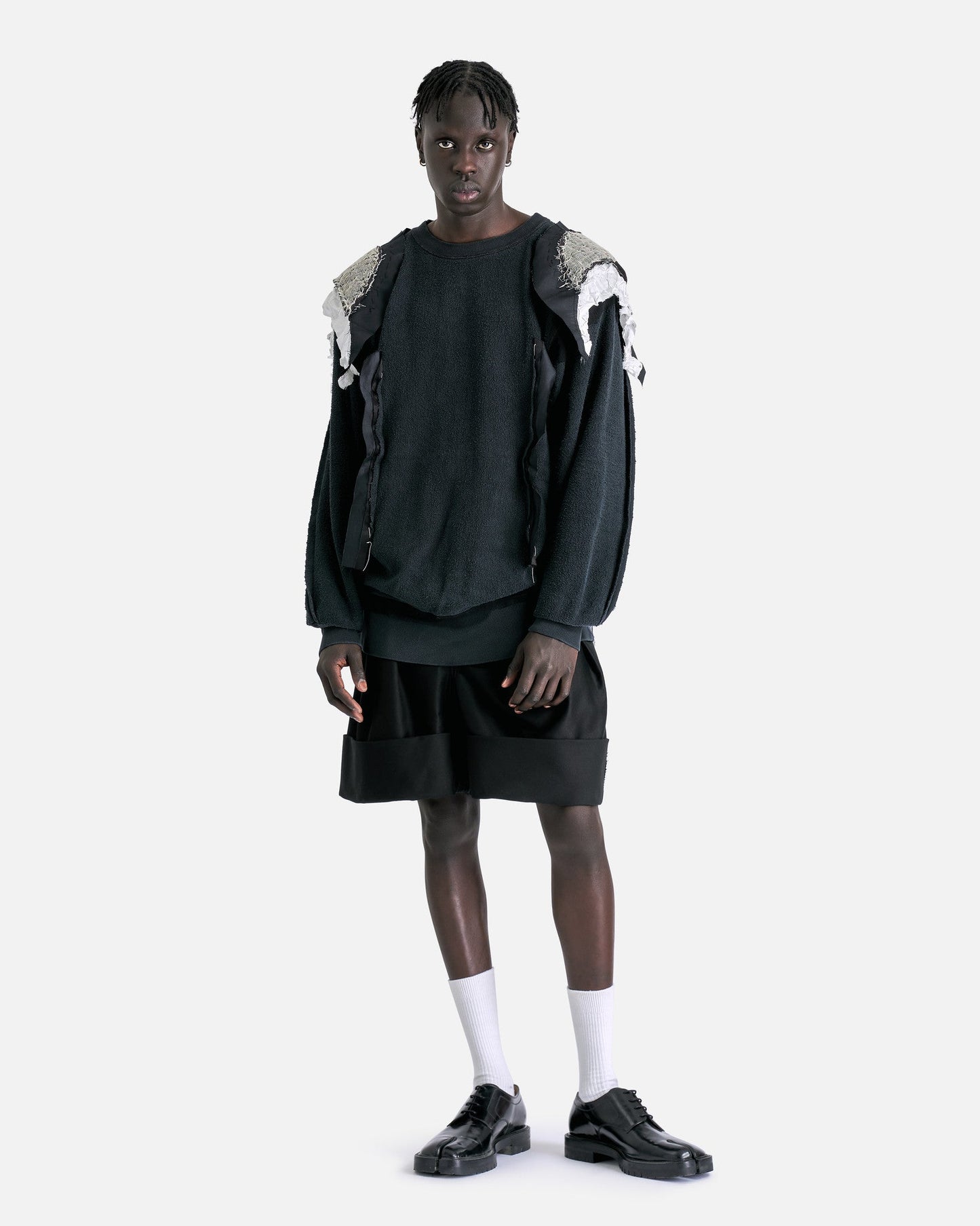 Maison Margiela Men's Sweatshirts Inside-Out Spliced Cotton Fleece Sweatshirt in Charcoal