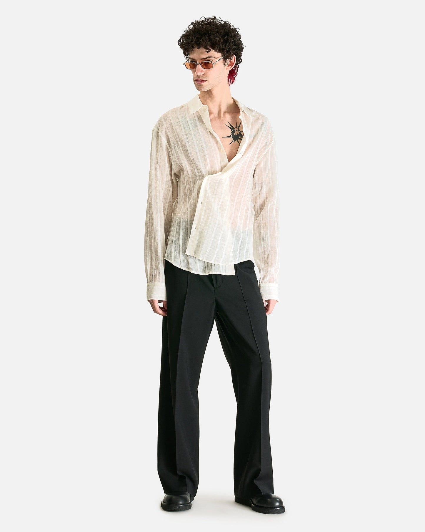 Ann Demeulemeester Men's Shirts Isak Twisted Closure Shirt in Natural White