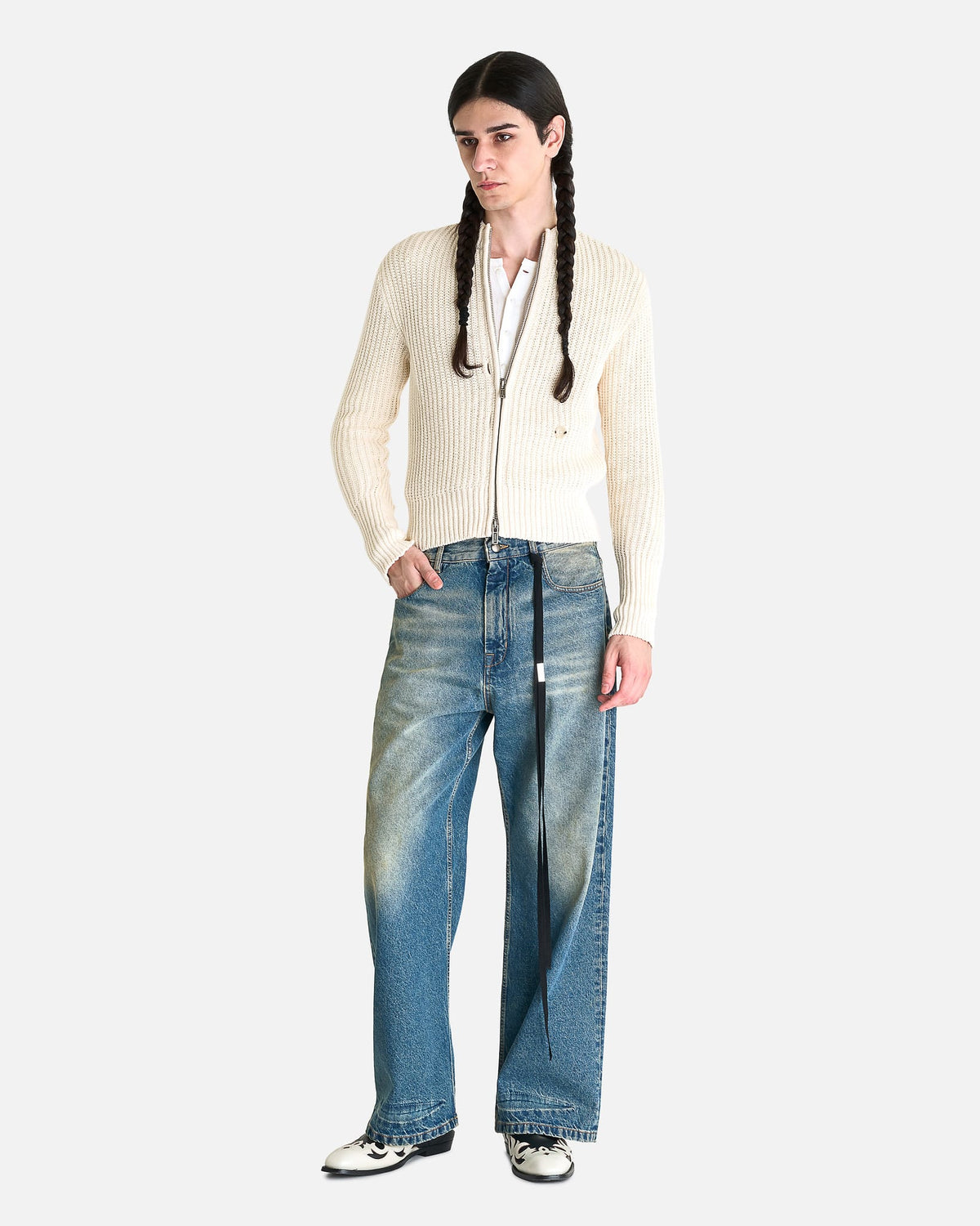 Ann Demeulemeester Men's Knitwear S Ismeal Zipped Bomber in Natural White