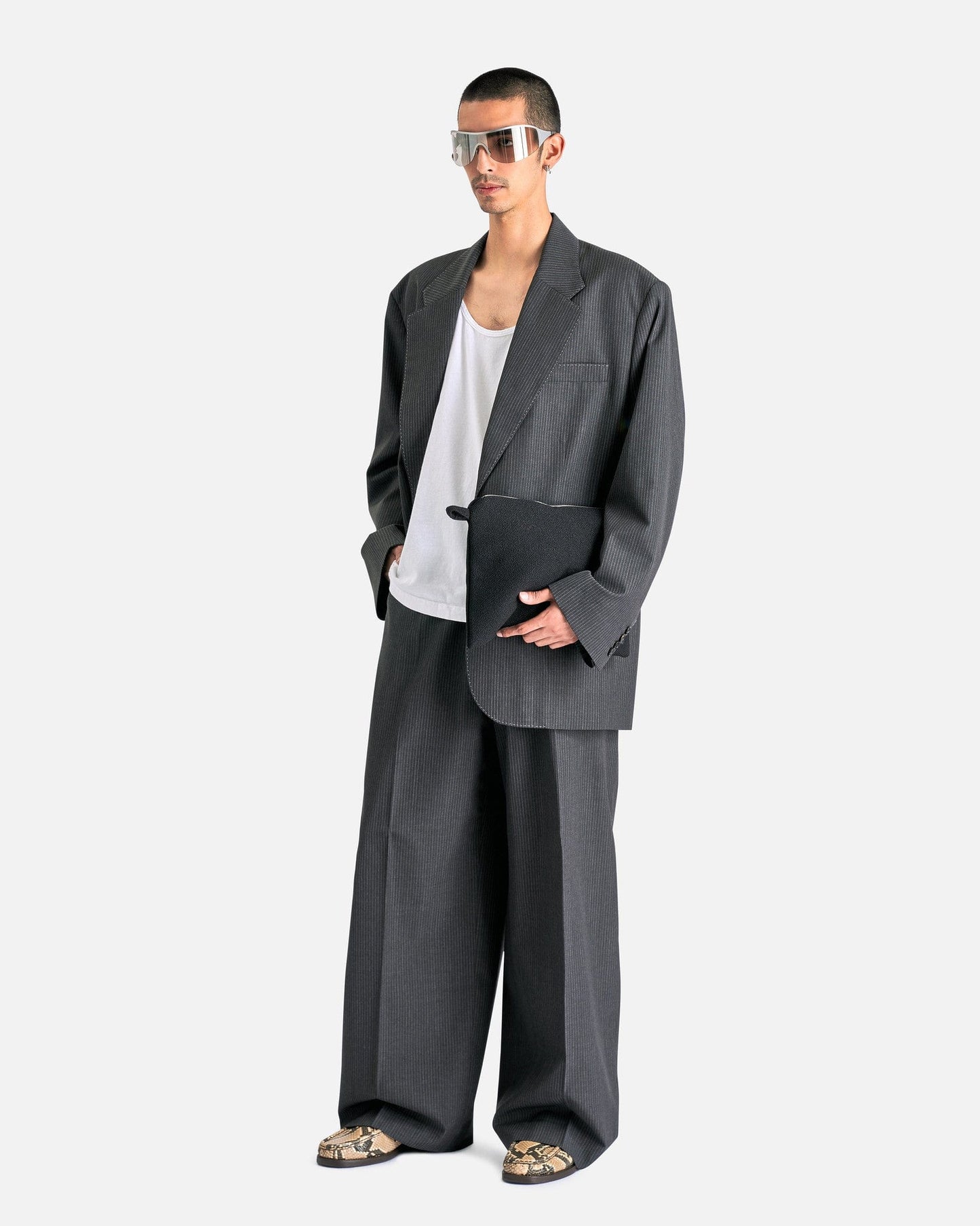 Acne Studios Men's Jackets Juyliano Dry Pinstripe Suiting Jacket in Anthracite Grey