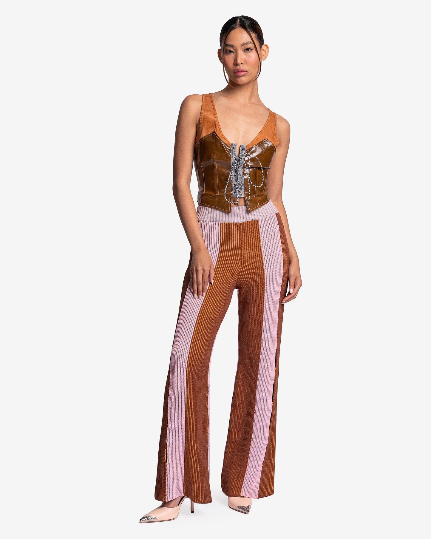 Andersson Bell Women Pants Kaia Color Block Lounge Knit Pants in Orange