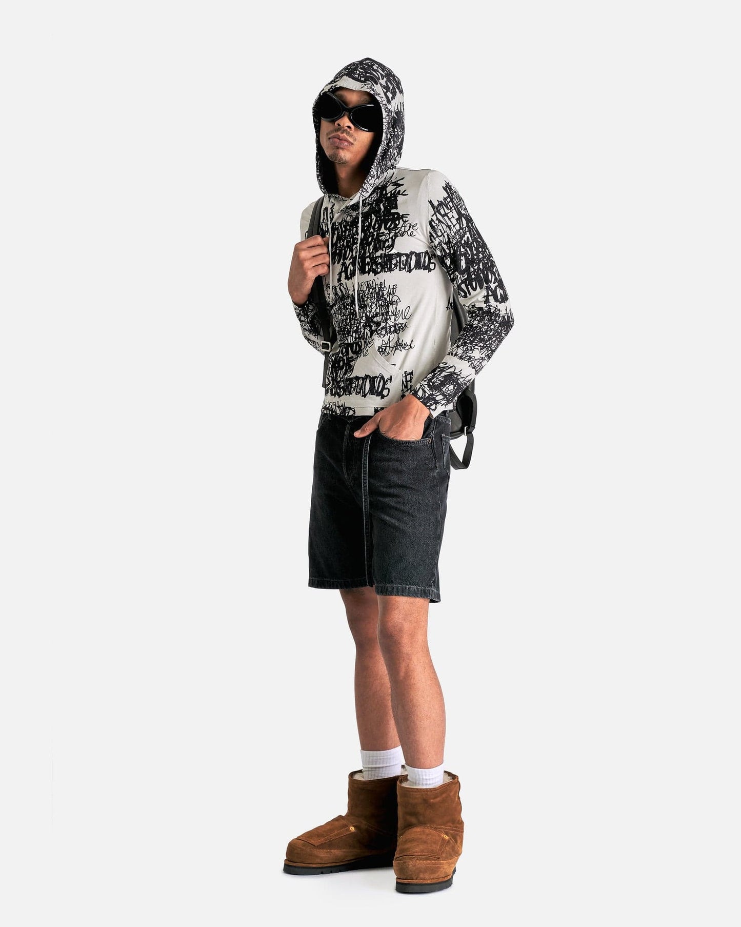 Acne Studios Men Sweaters Kews Chaos Print Sweater in Light Grey/Black