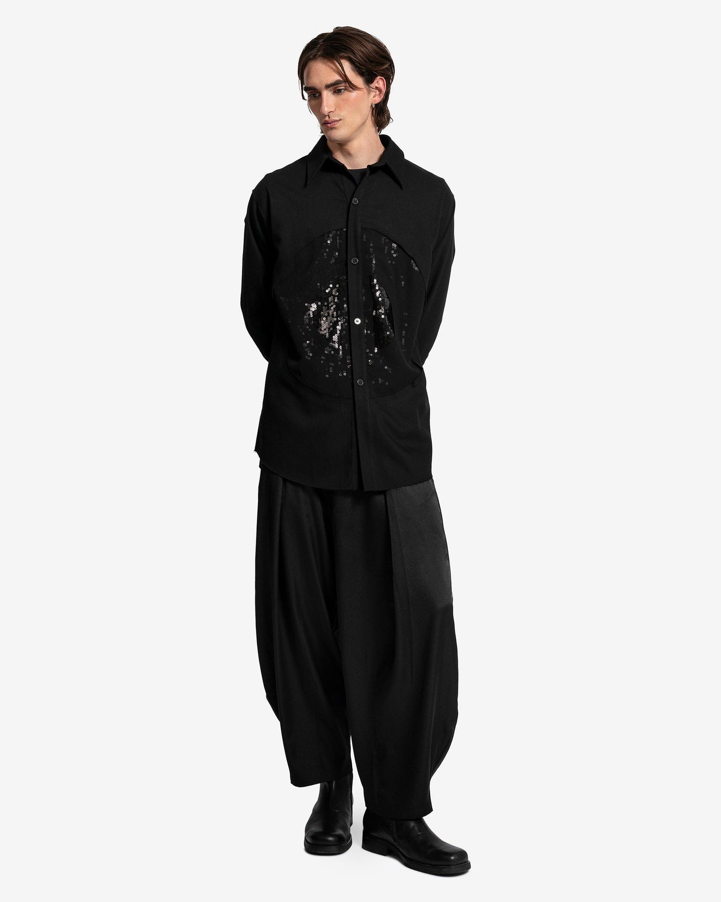 Edward Cuming Men's Pants Kickout Drape Trousers in Black