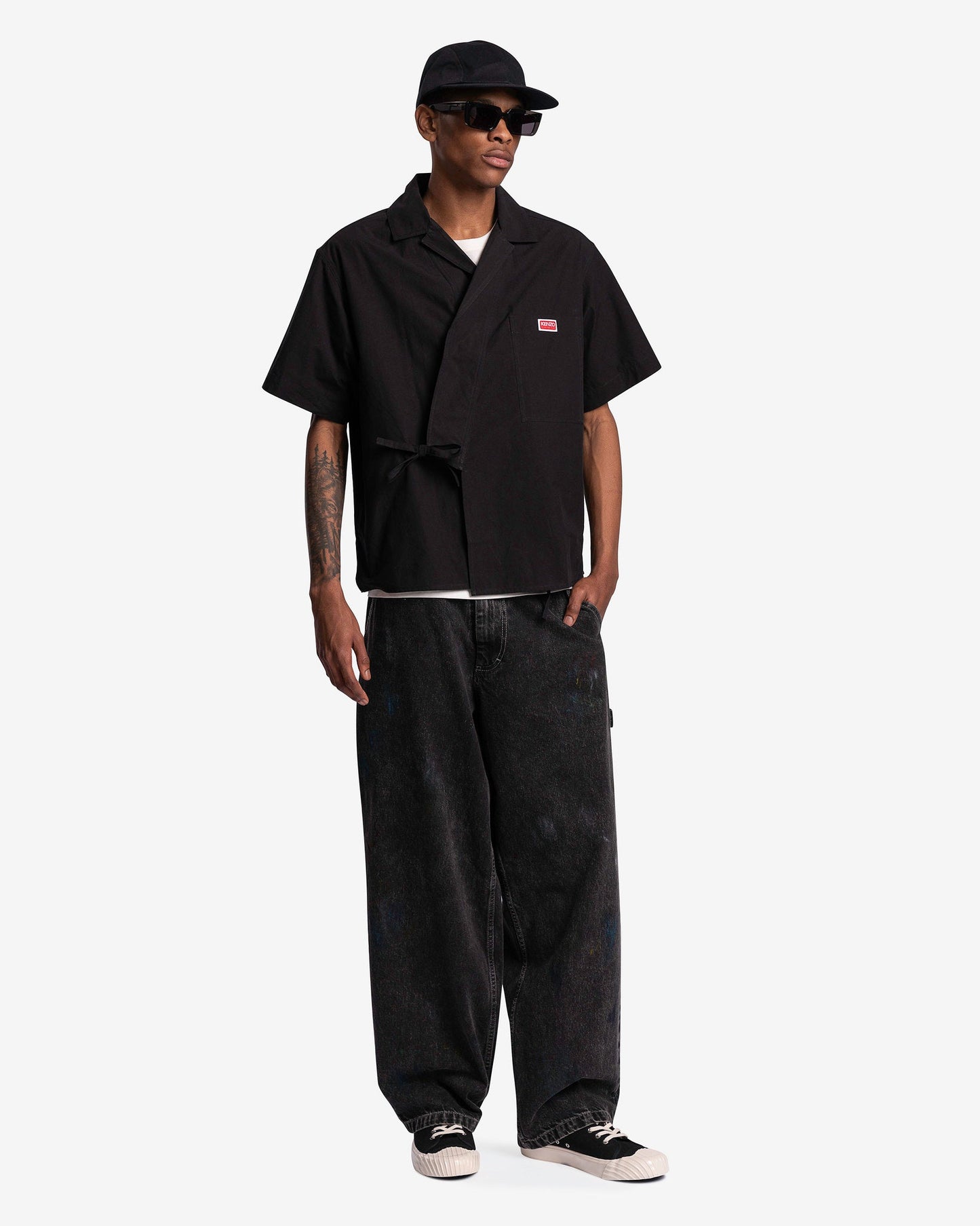 KENZO Men's Shirt Kimono Hawaiian Shirt in Black