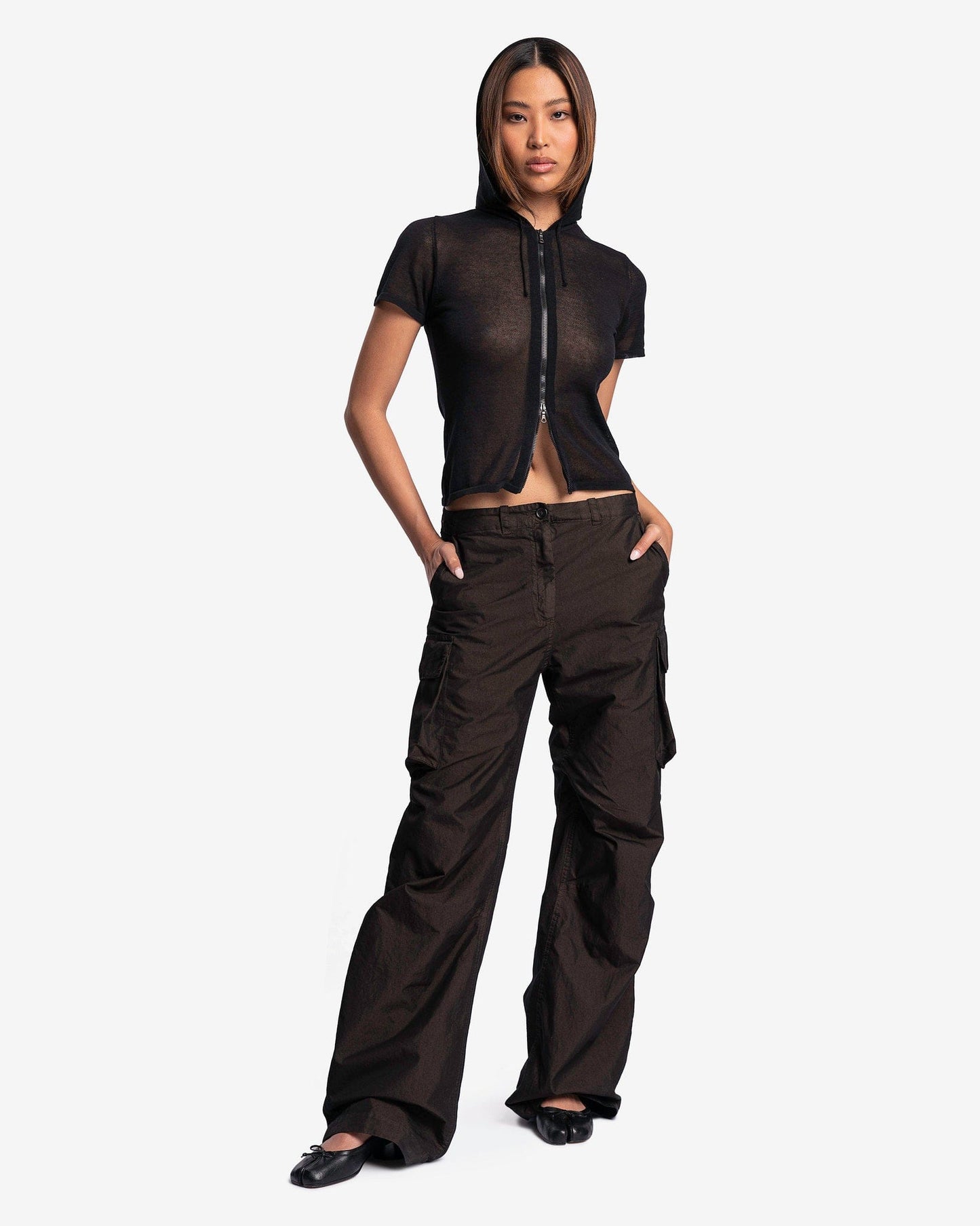 Our Legacy Women Tops Knitted Slim Hood in Shadow Black Crispy Cotton