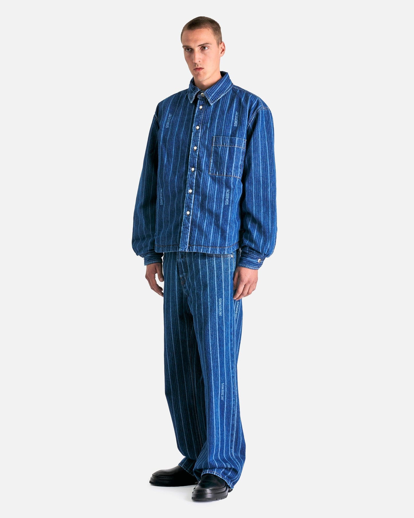 Jacquemus Men's Shirts La Chemise Boulanger in Print Blue Stripe