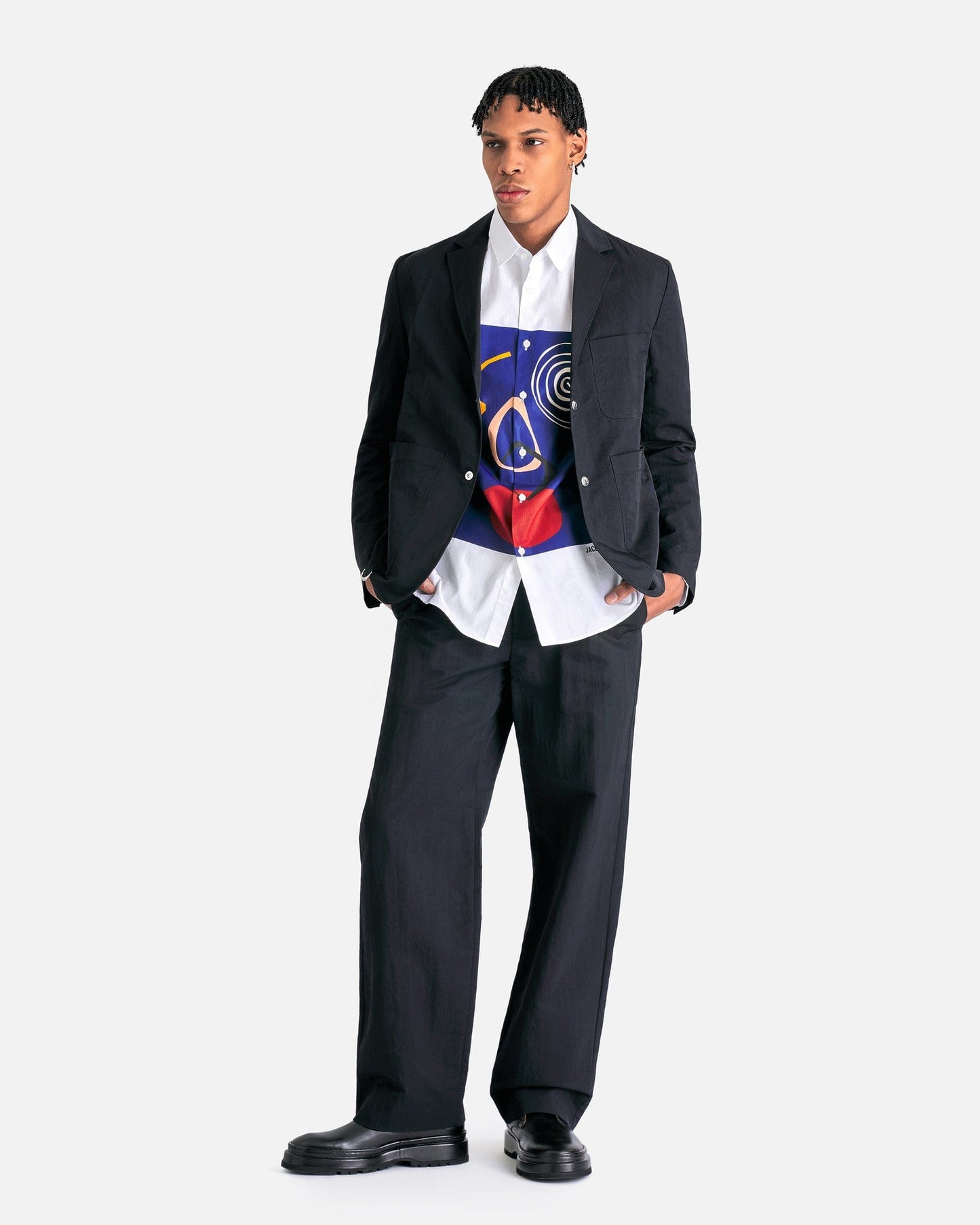 Jacquemus Men's Shirts La Chemise Simon in White/Navy Arty Painting