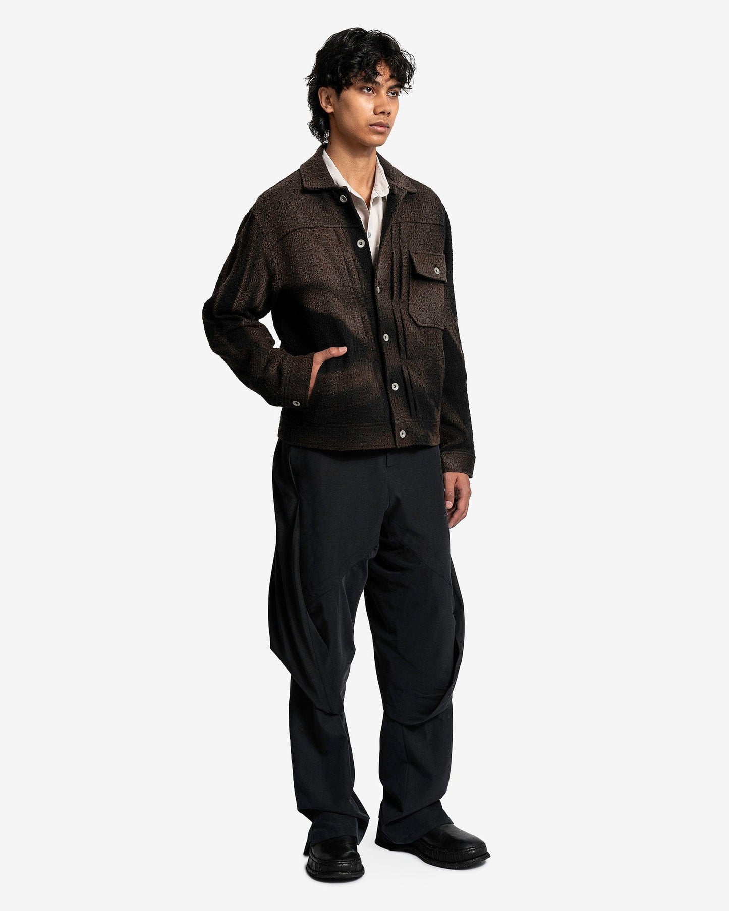 JiyongKim Men's Pants Layered Draped Trousers in Black