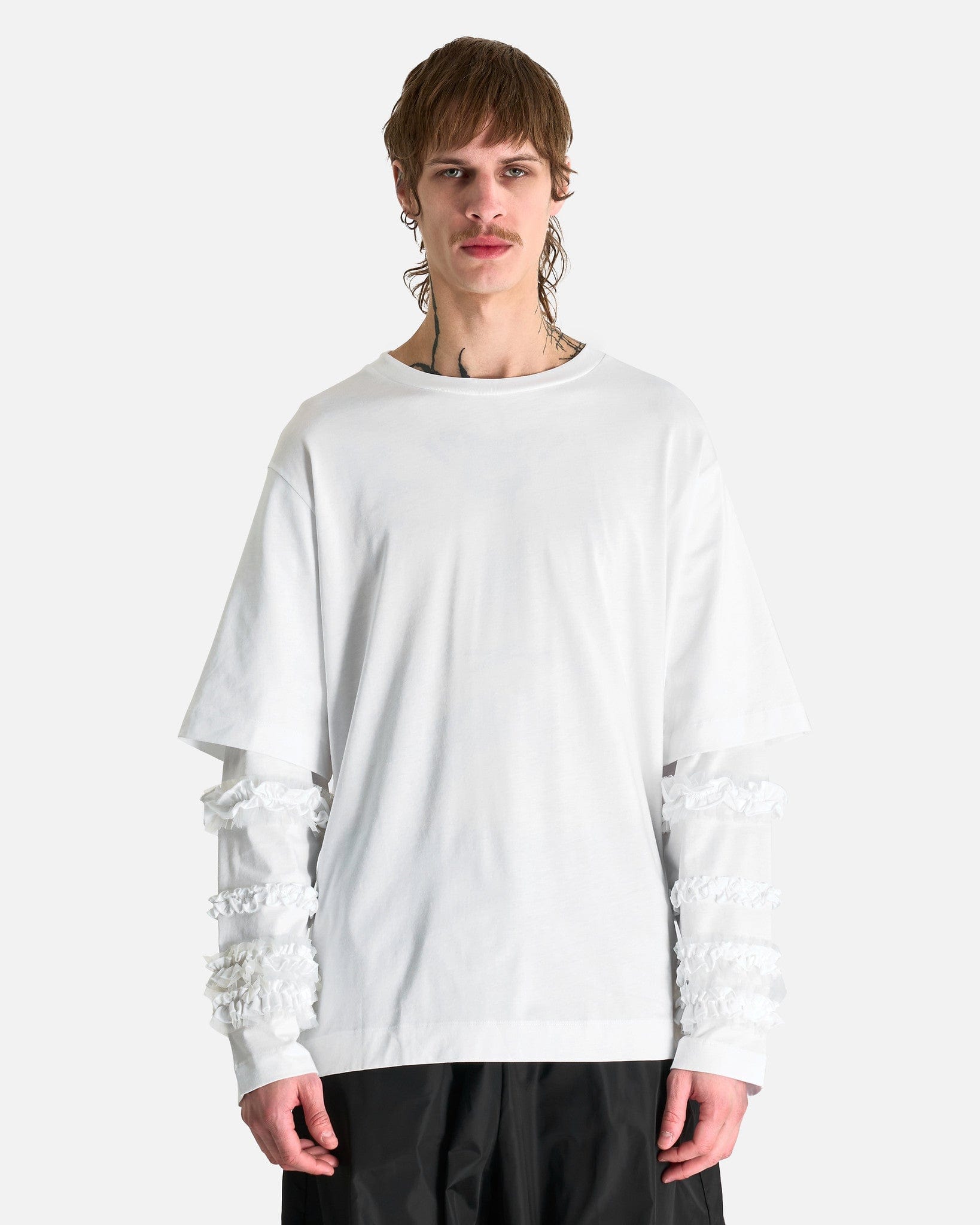 Layered Ruffle Frill LS T-Shirt in White – SVRN