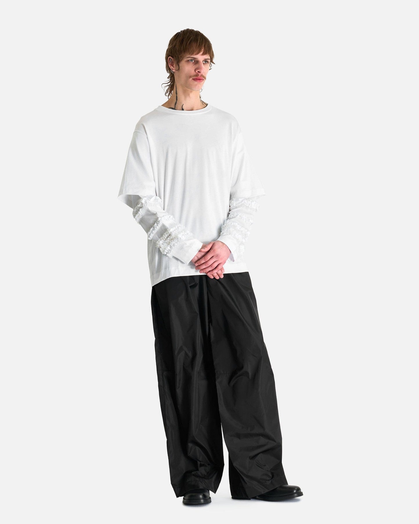 Simone Rocha Men's Shirts Layered Ruffle Frill LS T-Shirt in White