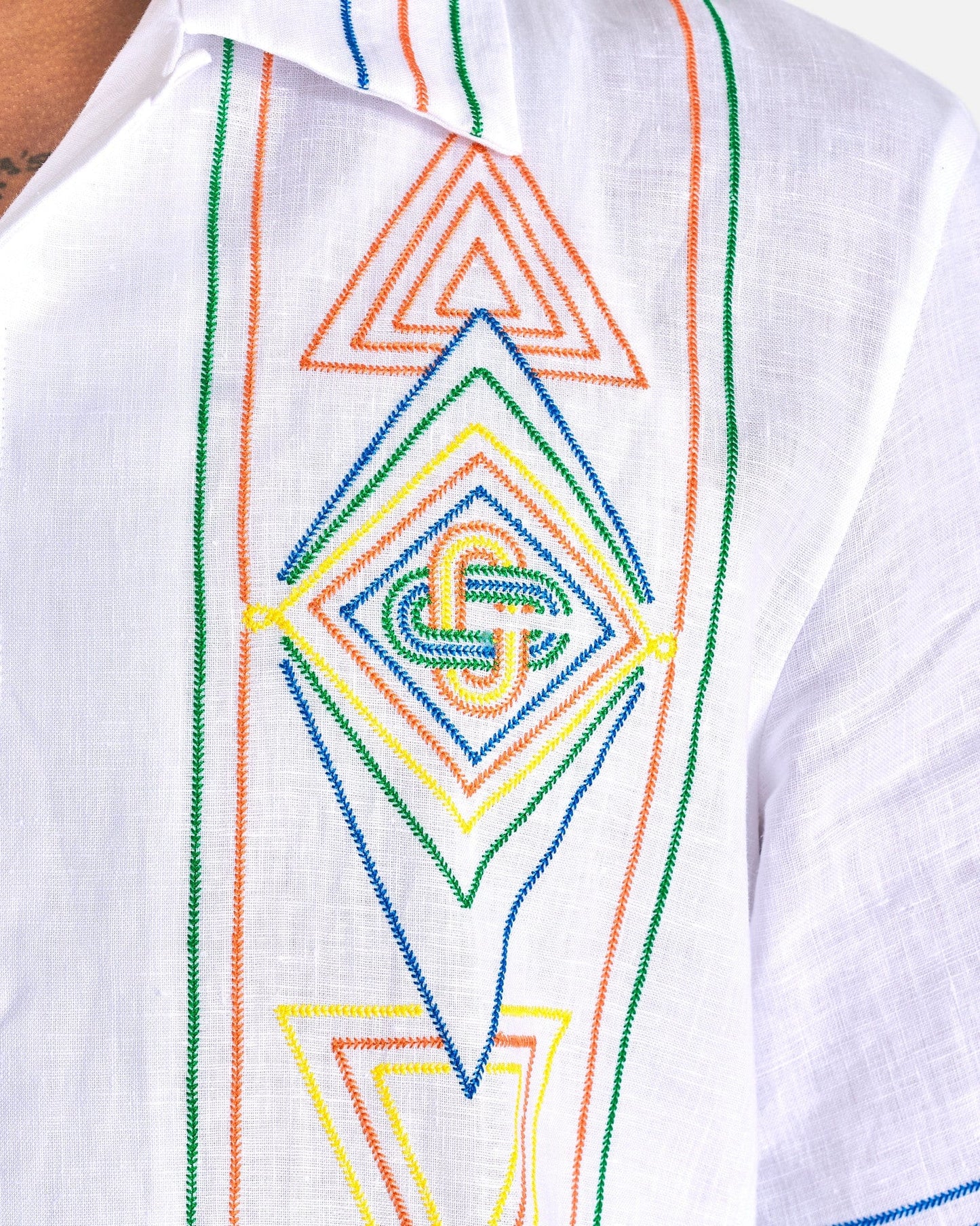 Casablanca Men's Shirts Le Fil de La Musique Chainstitch Embroidered Linen Shirt in White