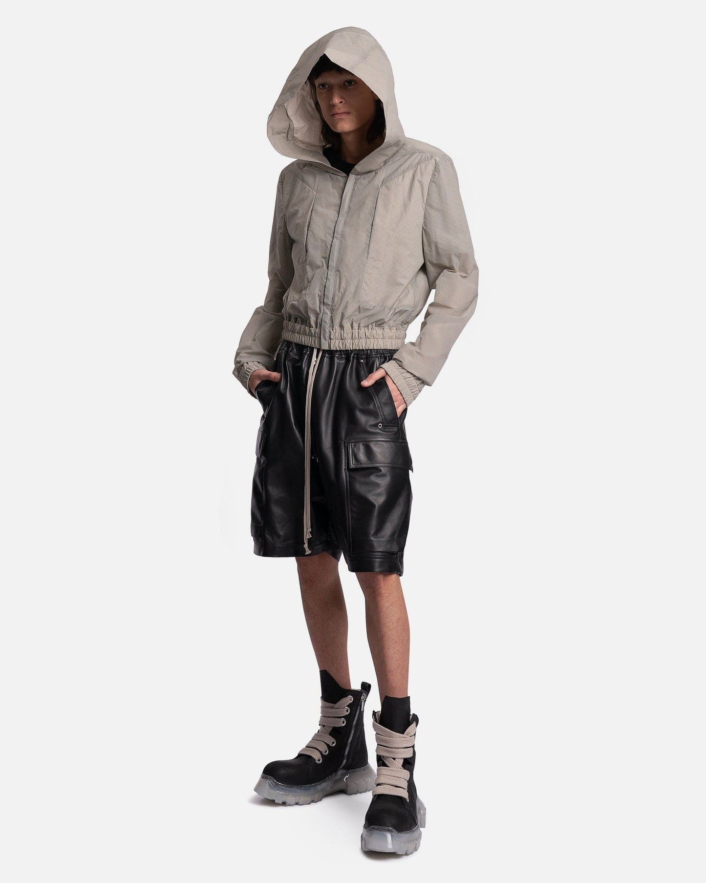 Rick Owens Men's Shorts Leather Cargobela Shorts in Black