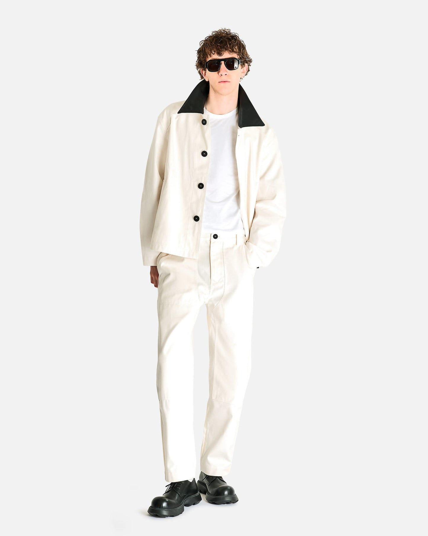 Studio Nicholson Men's Jackets Leather Collar Barn Jacket in Parchment