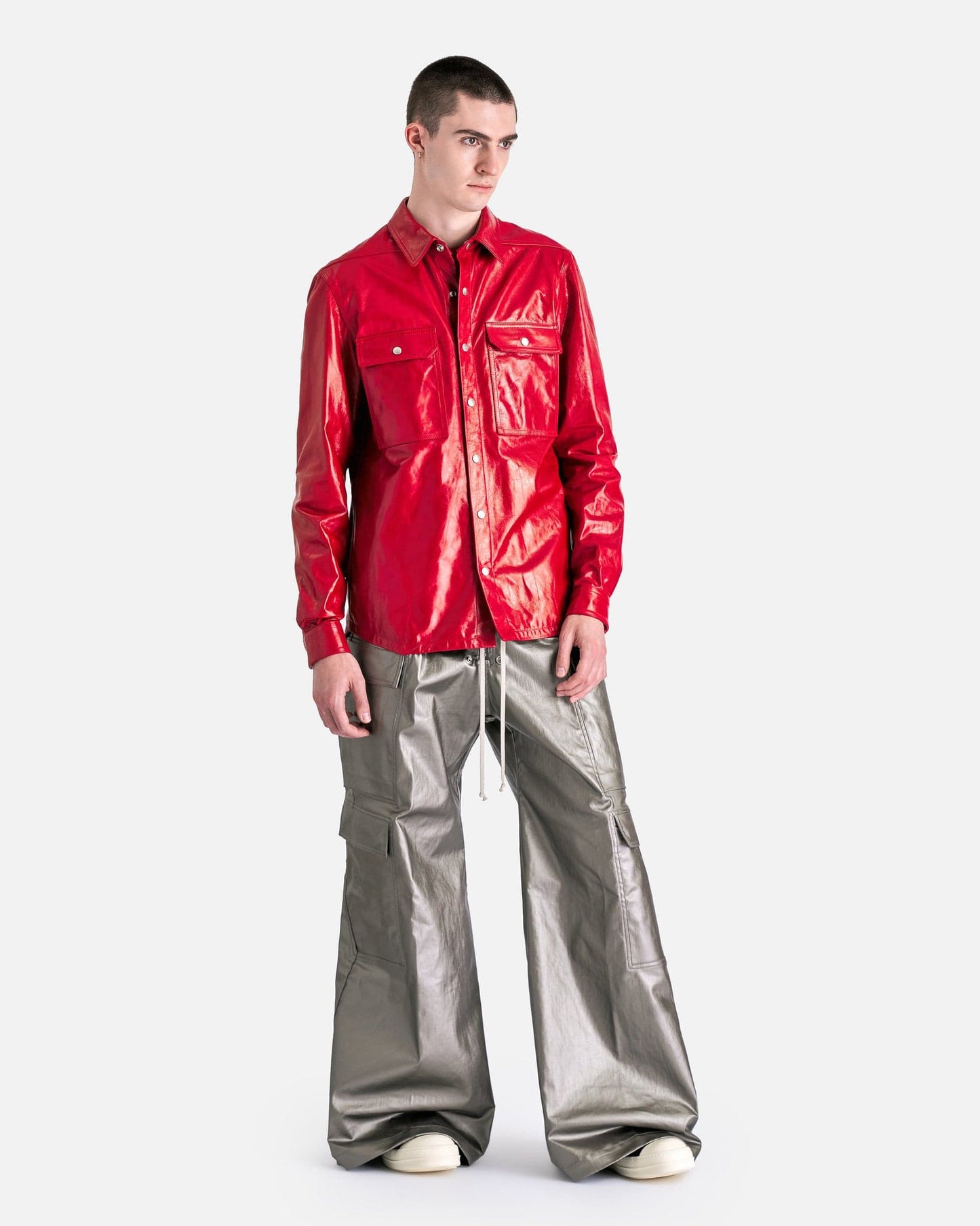 Rick Owens Men's Jackets Leather Outershirt in Cardinal Red