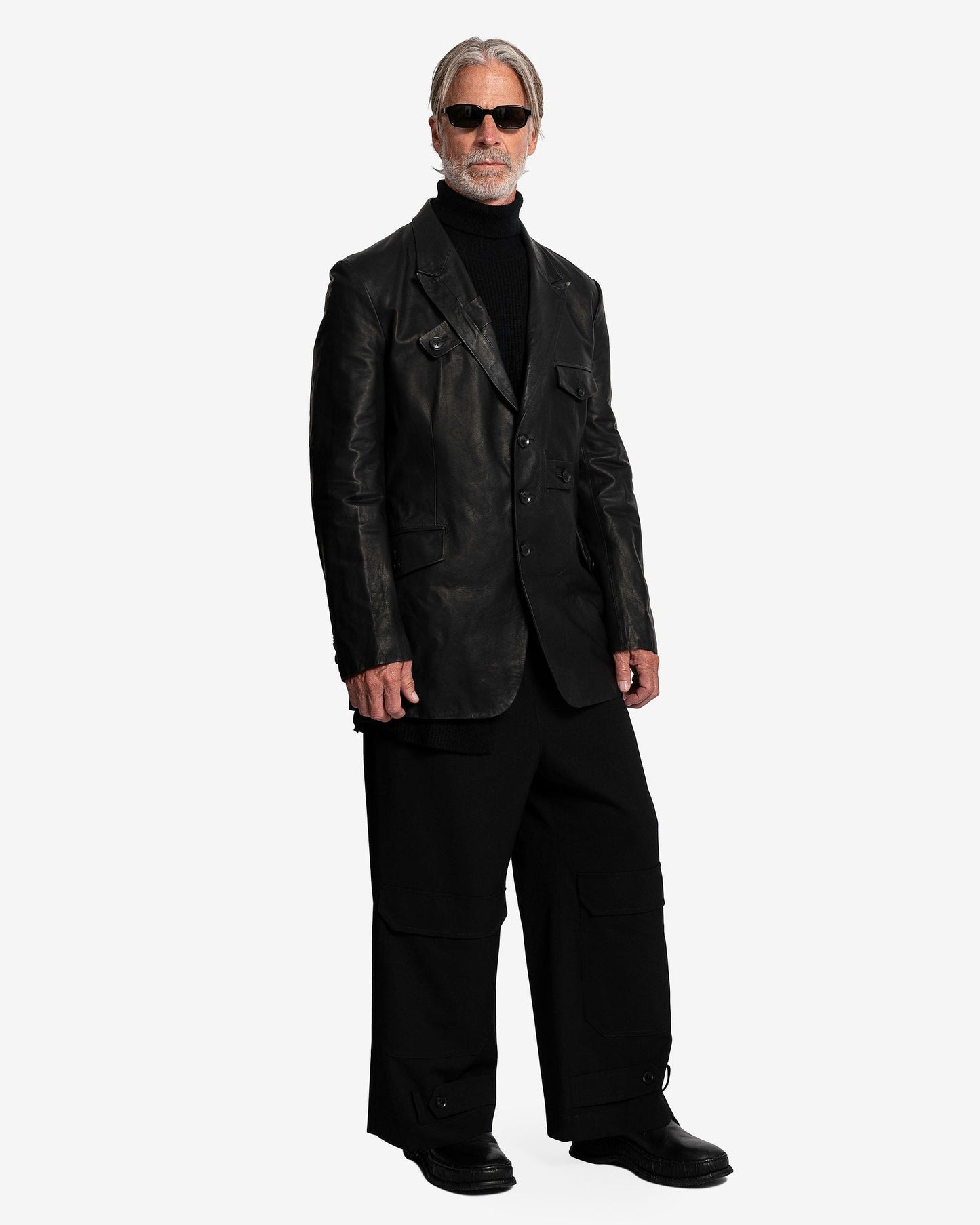 Yohji Yamamoto Pour Homme Men's Jackets Leather Suit Jacket with Tab Details