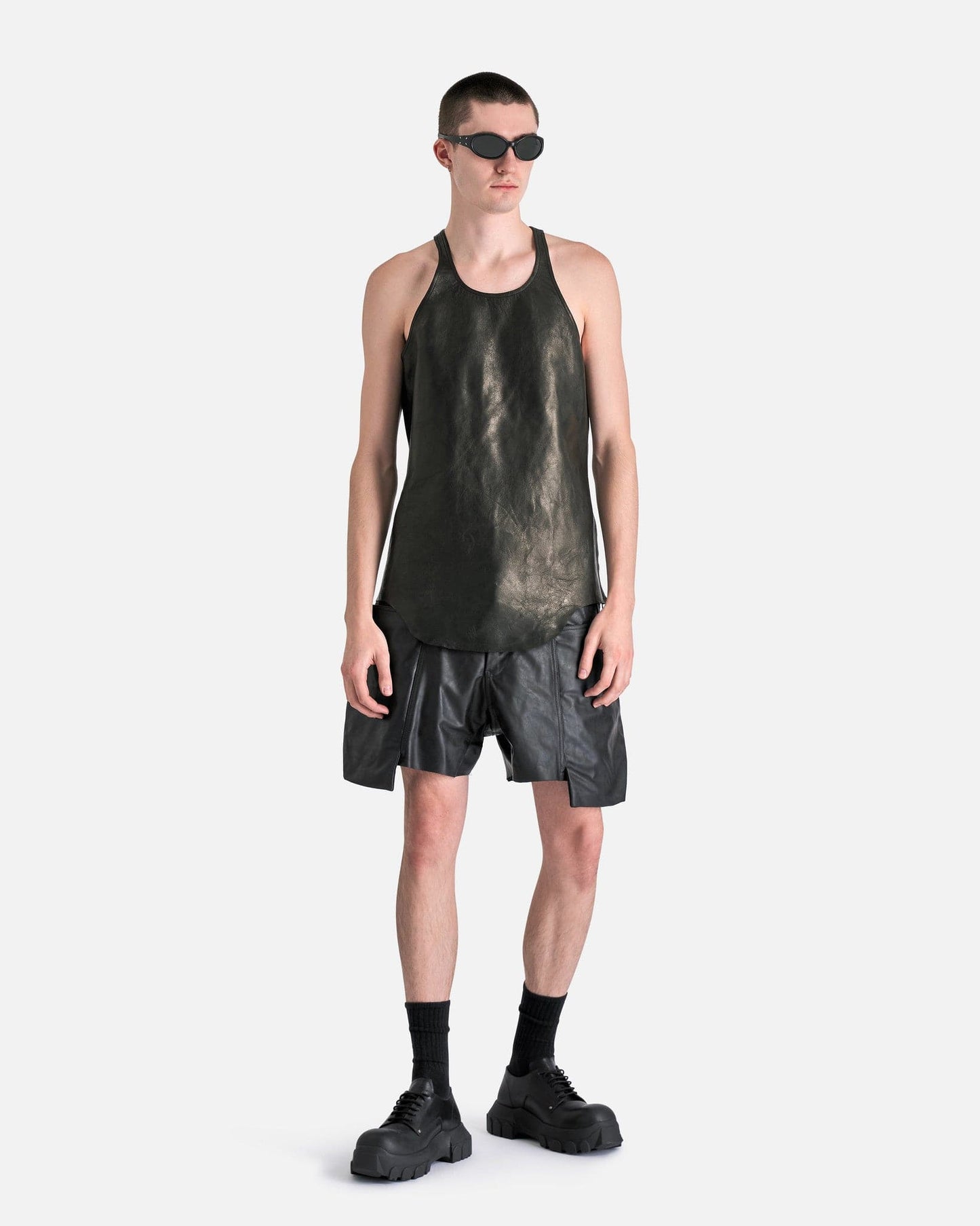 Rick Owens Men's Shirts Leather Tank in Black