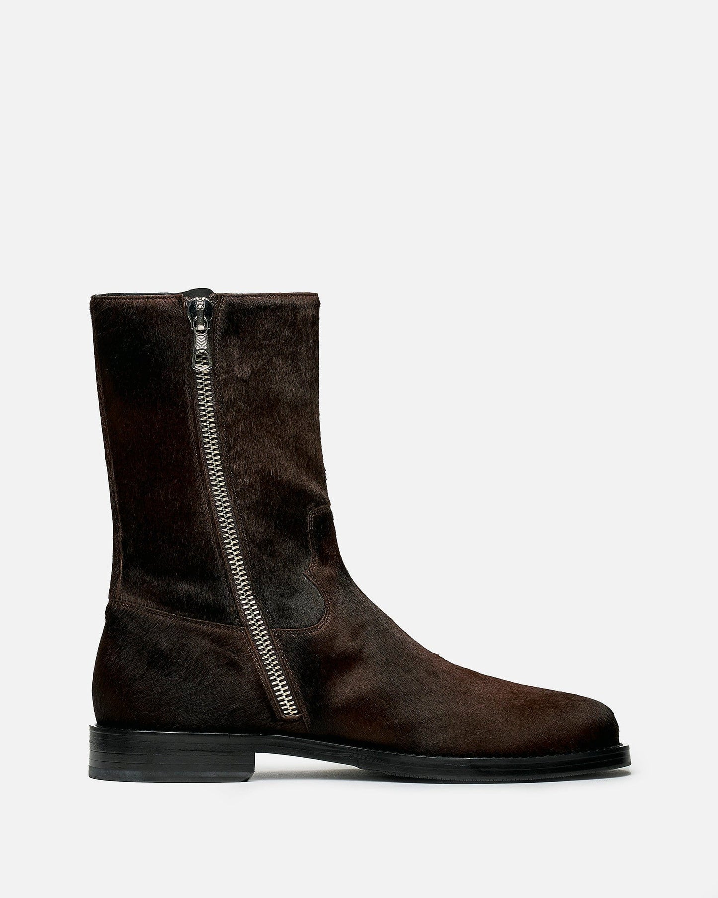 Dries Van Noten Men's Boots Leather-Trimmed Calf Hair Boot in Dark Brown