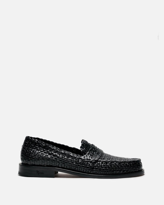 Marni Men's Shoes Light Woven Leather Loom Moccasin in Black