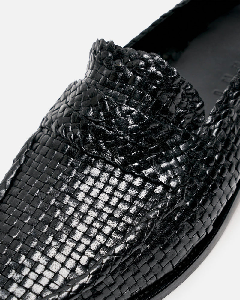 Marni Men's Shoes Light Woven Leather Loom Moccasin in Black