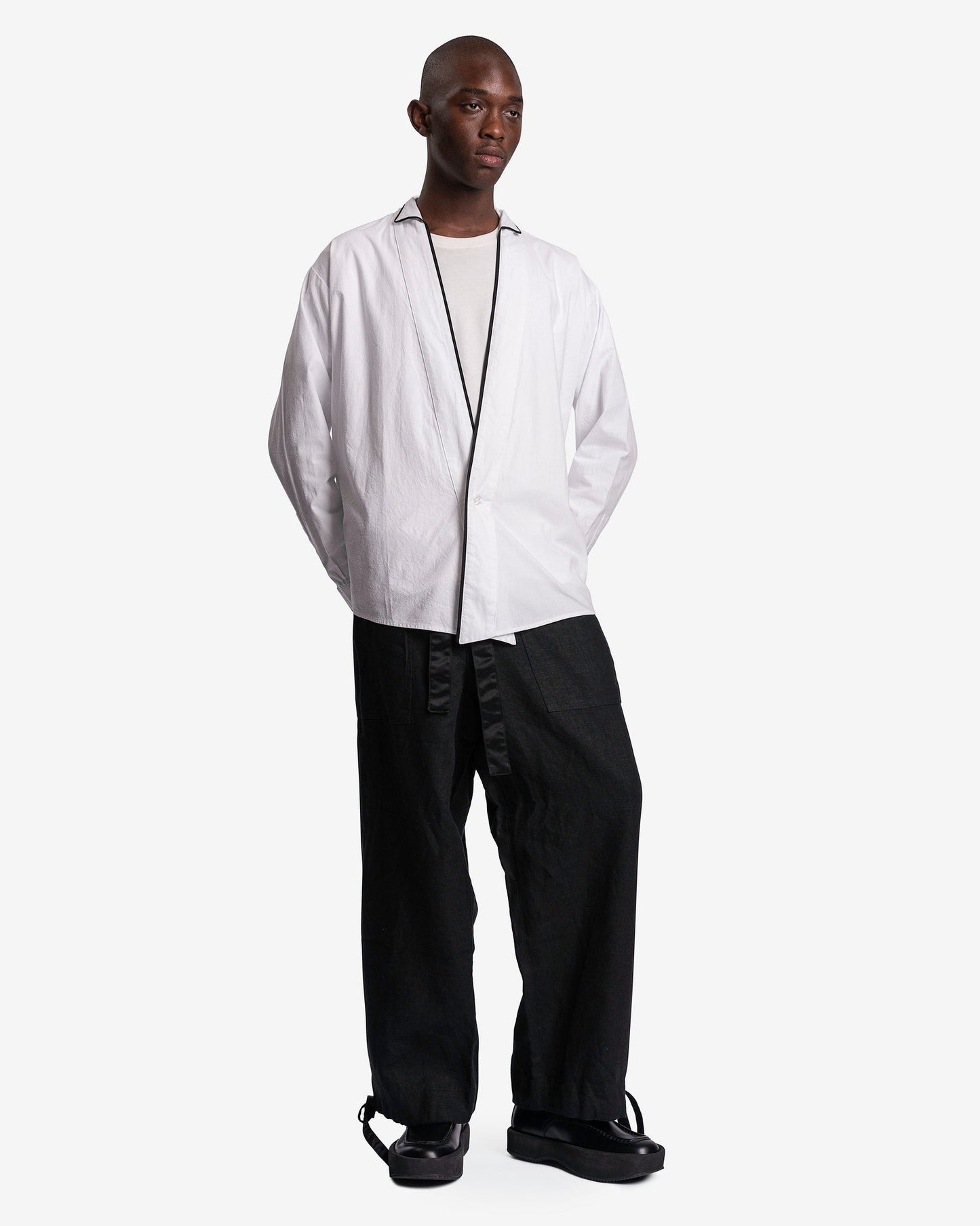 Greg Lauren Men's Pants Linen Wide Leg Pant in Black