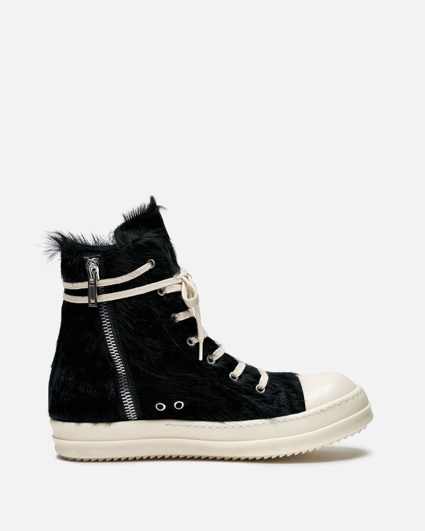 Rick Owens Men's Sneakers Long Hair Ramones in Black/Milk