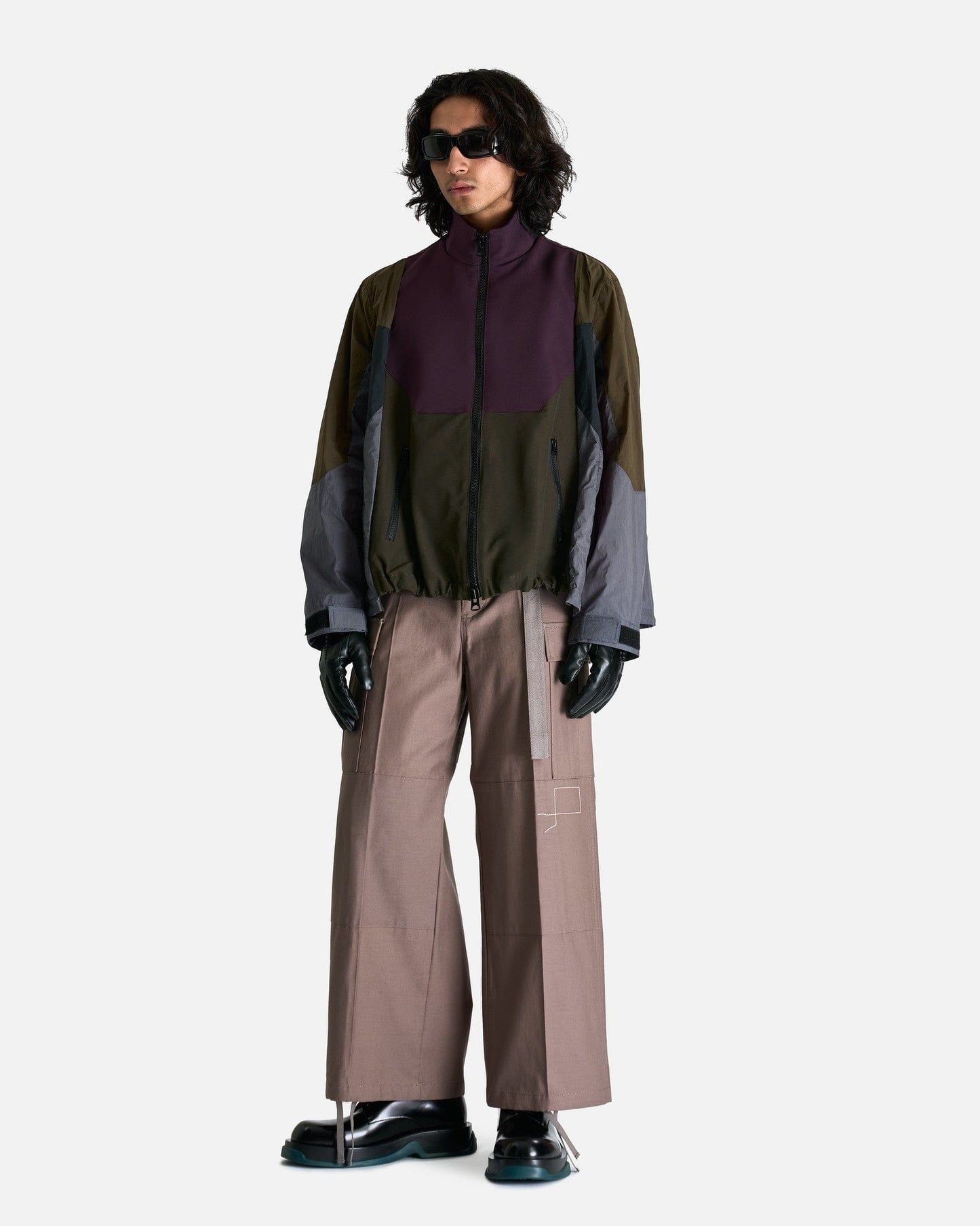 Sacai Men's Tops Matelasse Twill Mix Blouson in Burgundy