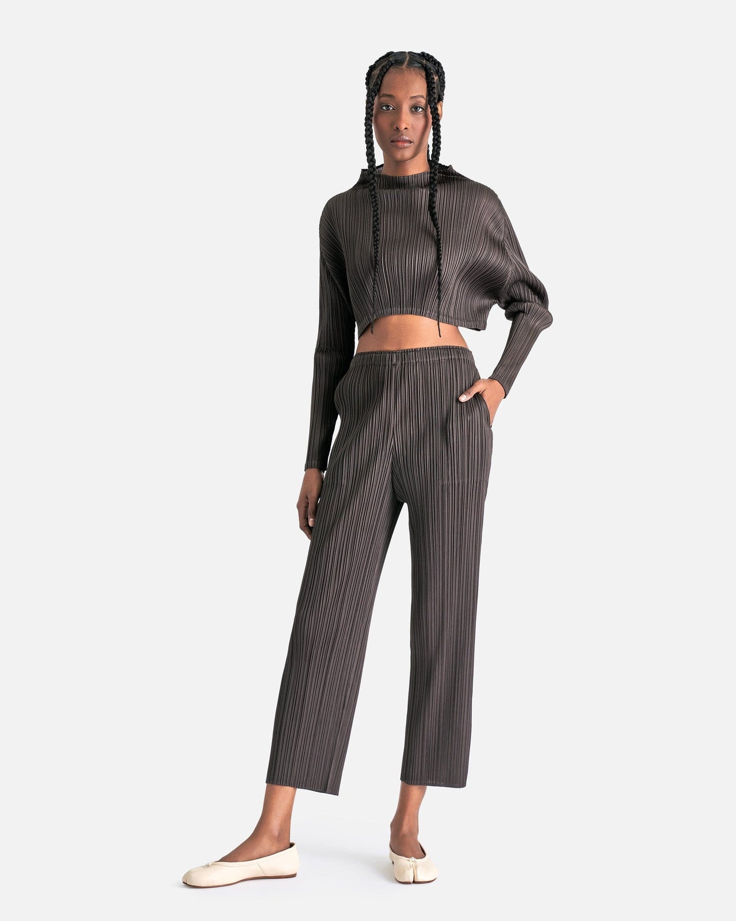 Pleats Please Issey Miyake Women Pants MC January Pants in Charcoal Gray