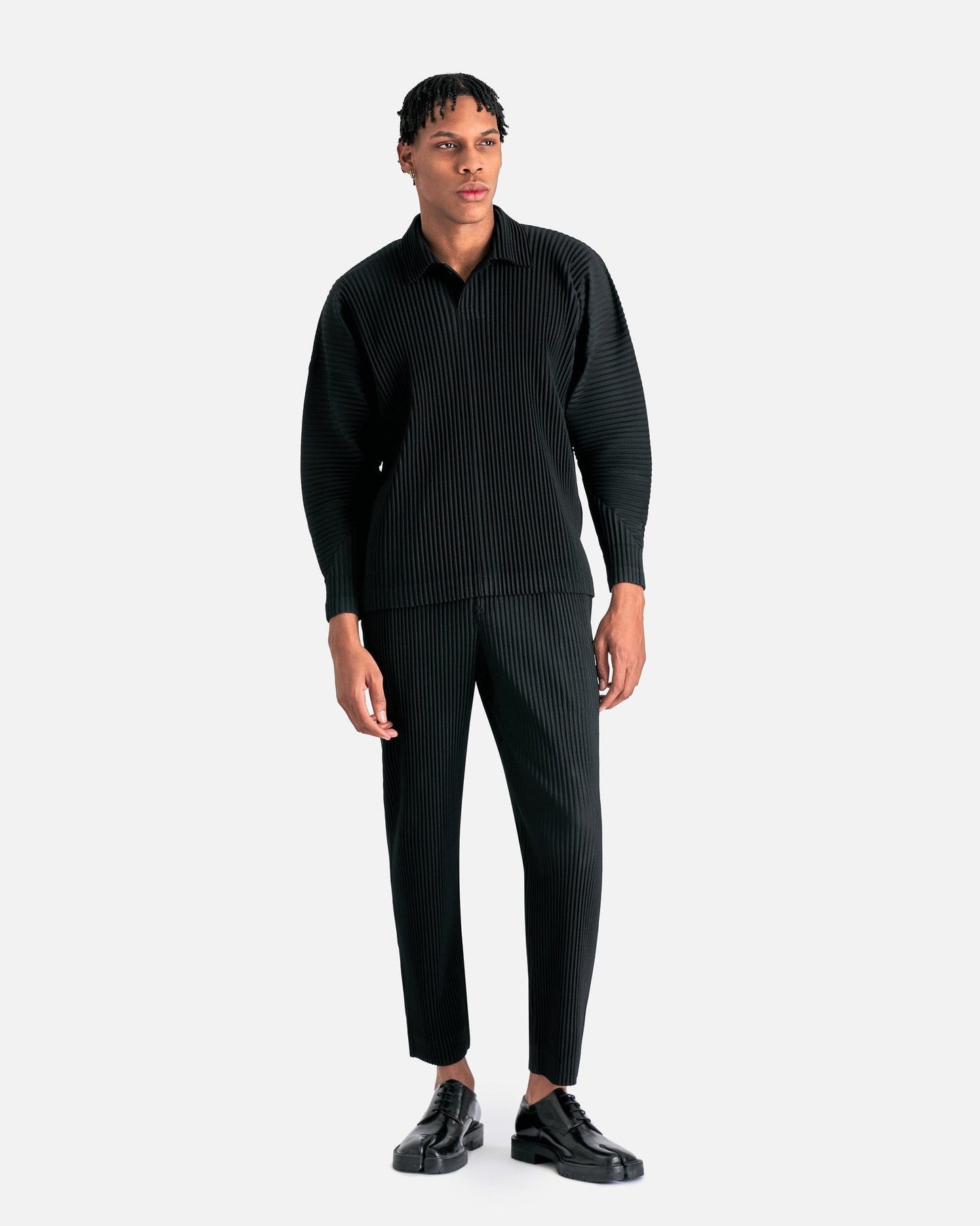 Homme Plissé Issey Miyake Men's Shirts MC January Polo Shirt in Black