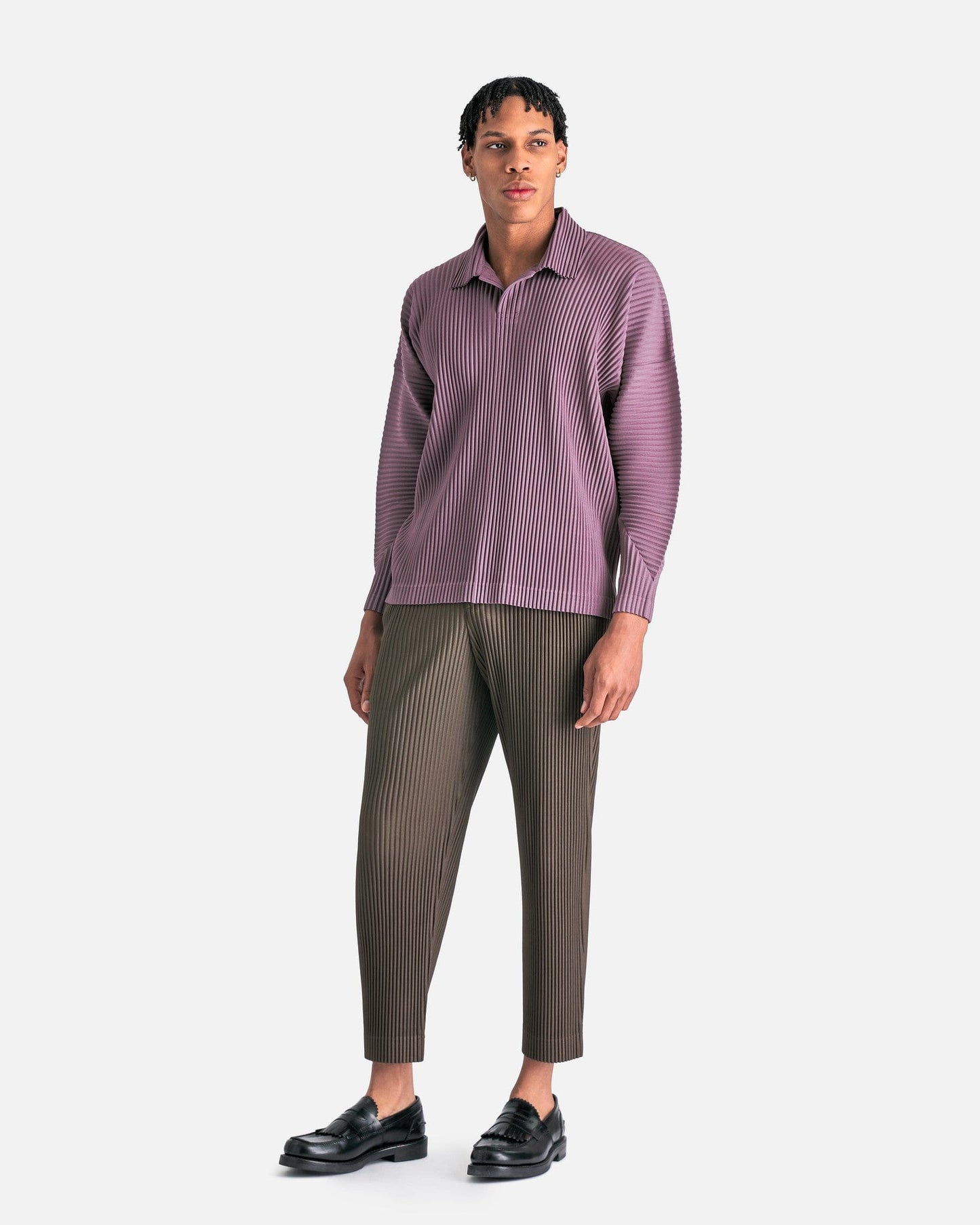 Homme Plissé Issey Miyake Men's Shirts MC January Polo Shirt in Rose Brown