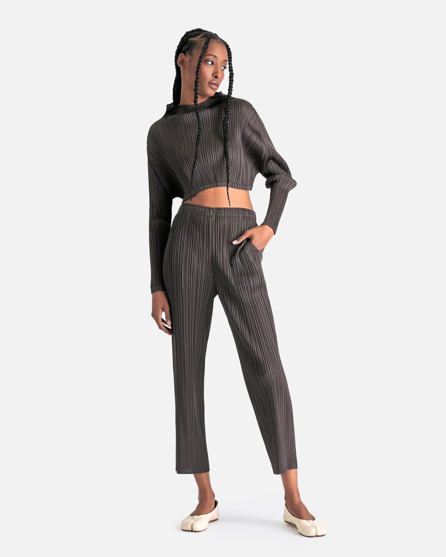 Pleats Please Issey Miyake Women Tops MC January Top in Charcoal Gray