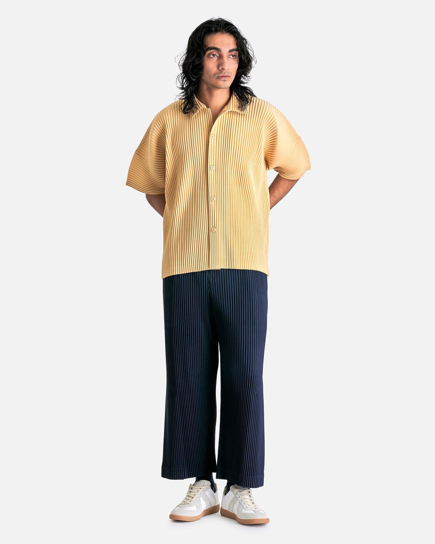 Homme Plissé Issey Miyake Men's Shirts MC July Shirt in Vanilla Beige