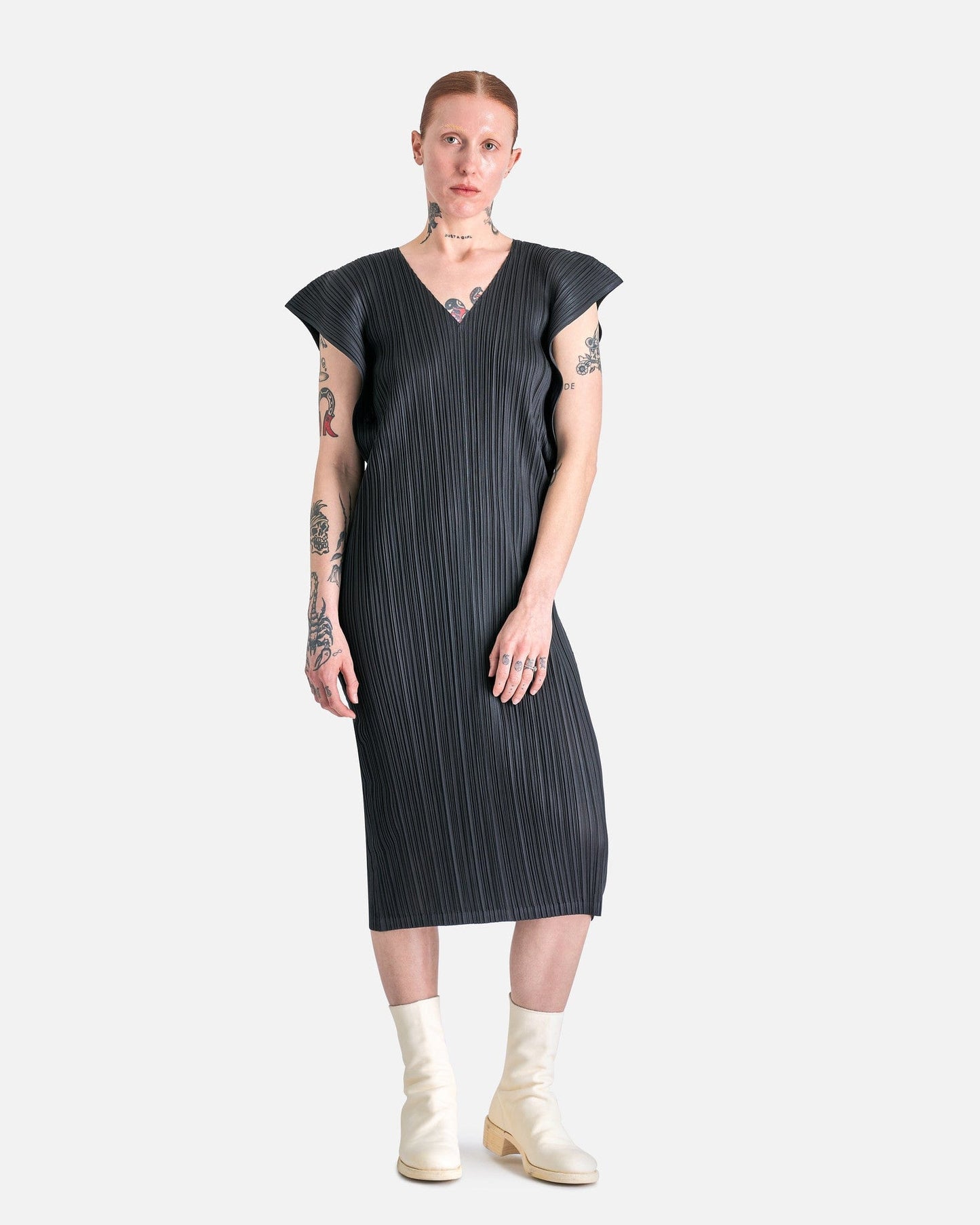 Pleats Please Issey Miyake Women Dresses MC March Dress in Charcoal