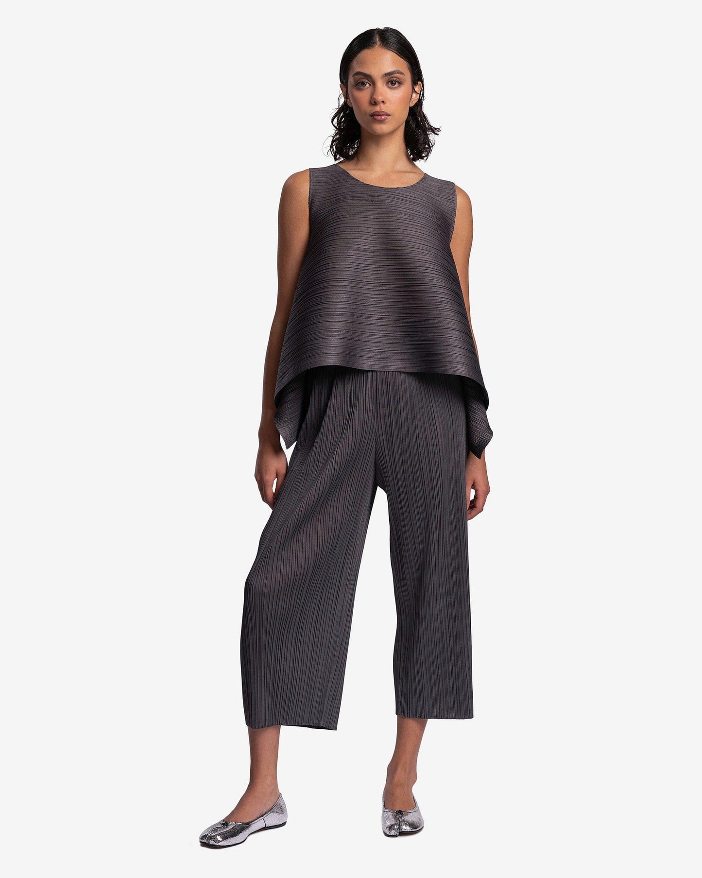 Pleats Please Issey Miyake Women Tops MC May Shirt in Dark Gray
