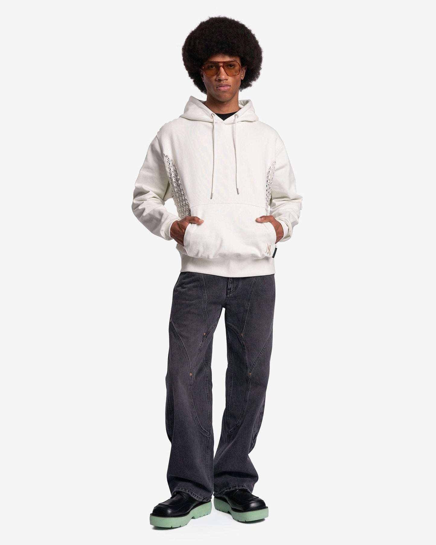 Andersson Bell Men's Sweatshirts Mesh Panel Contrast Hoodie in Ivory