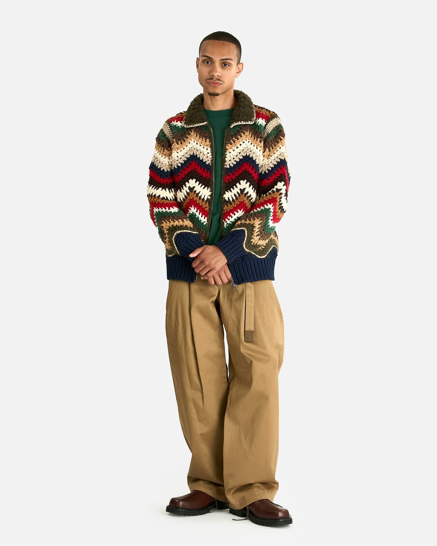 Sacai Men's Knitwear Mix Crochet Knit Blouson in Multi