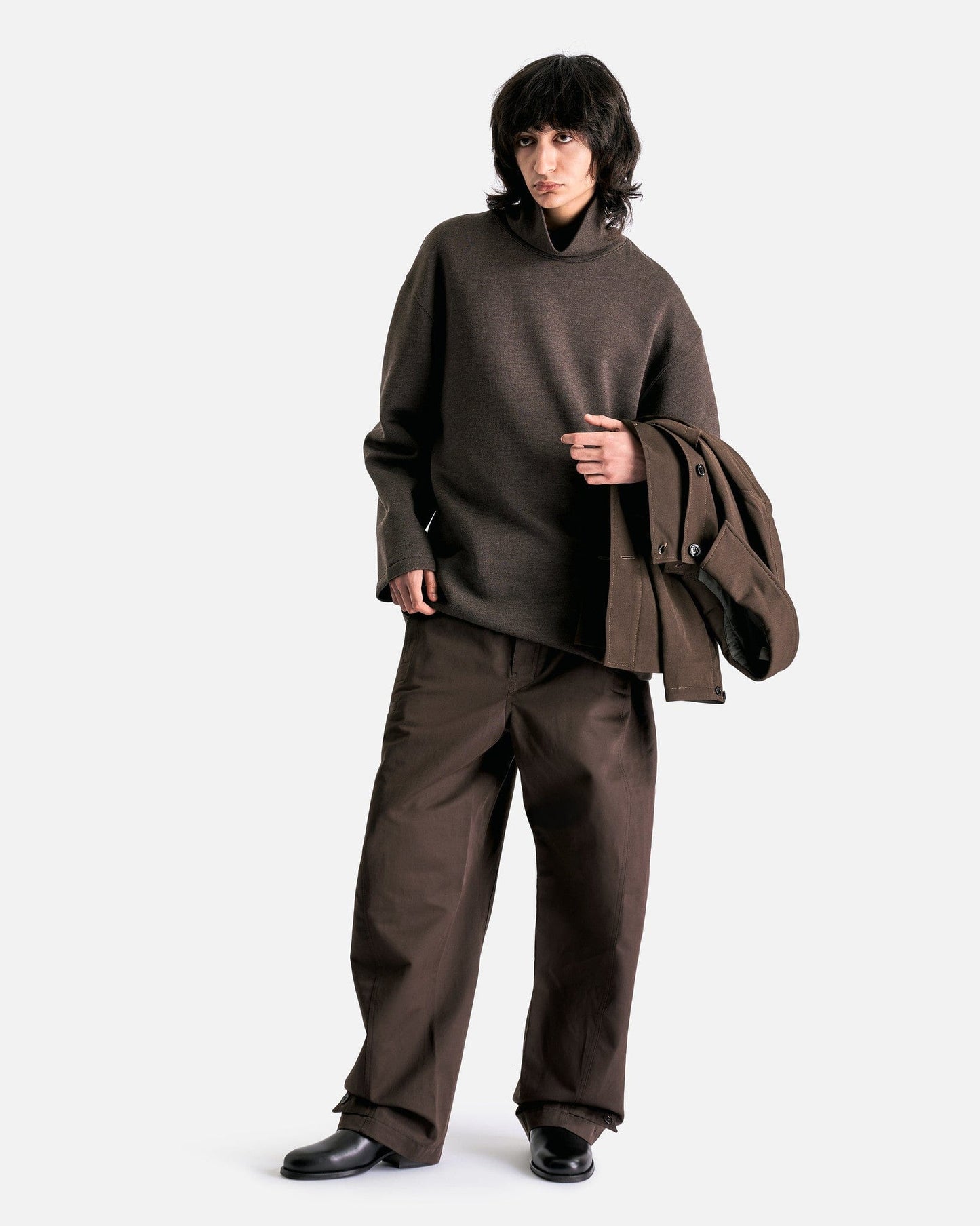 LEMAIRE Men's Sweatshirts Mock Neck Sweatshirt in Dark Brown Melange