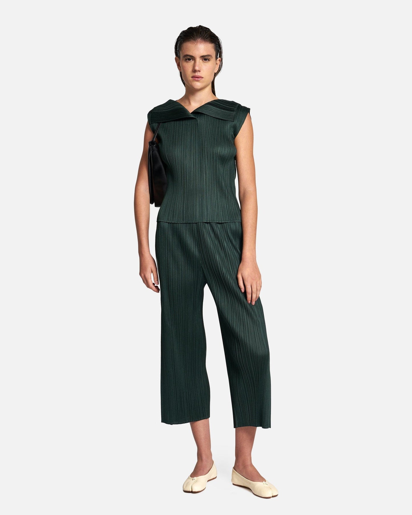 Pleats Please Issey Miyake Women Tops Monthly Colors July Bottoms in Dark Green