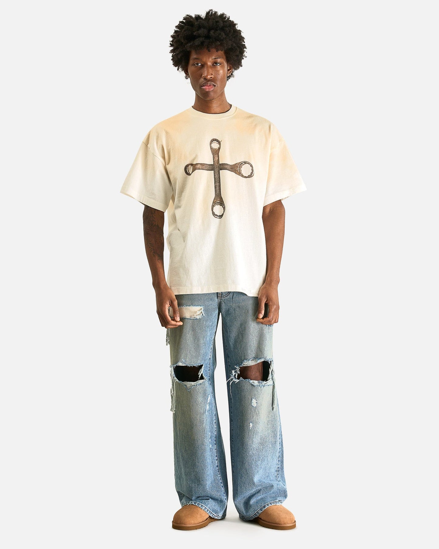 Satoshi Nakamoto Men's T-shirts Moto Church Tee in Dirty White