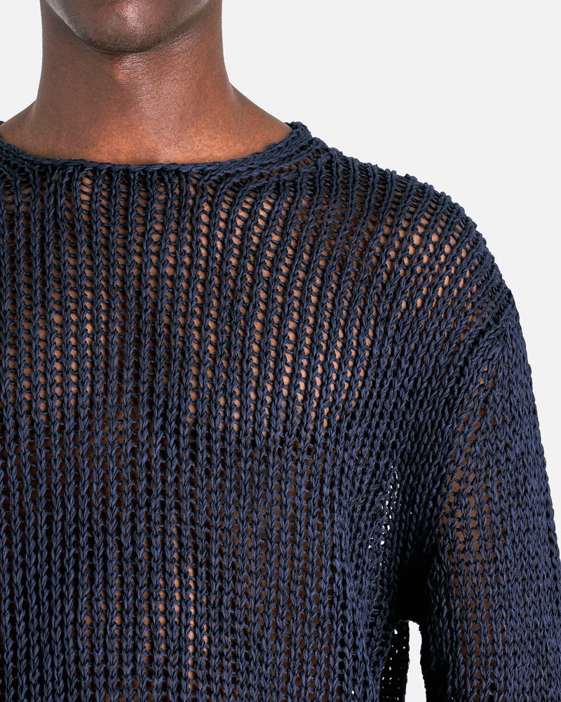 Jil Sander Men's Sweater Mouline Open Cotton Knit Jumper in Navy
