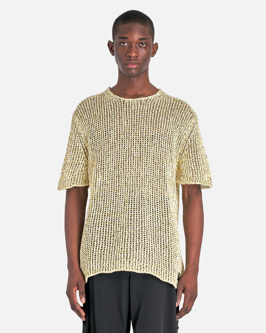 Jil Sander Men's T-Shirts Mouline Open Cotton Knit T-Shirt in Yellow/Brown