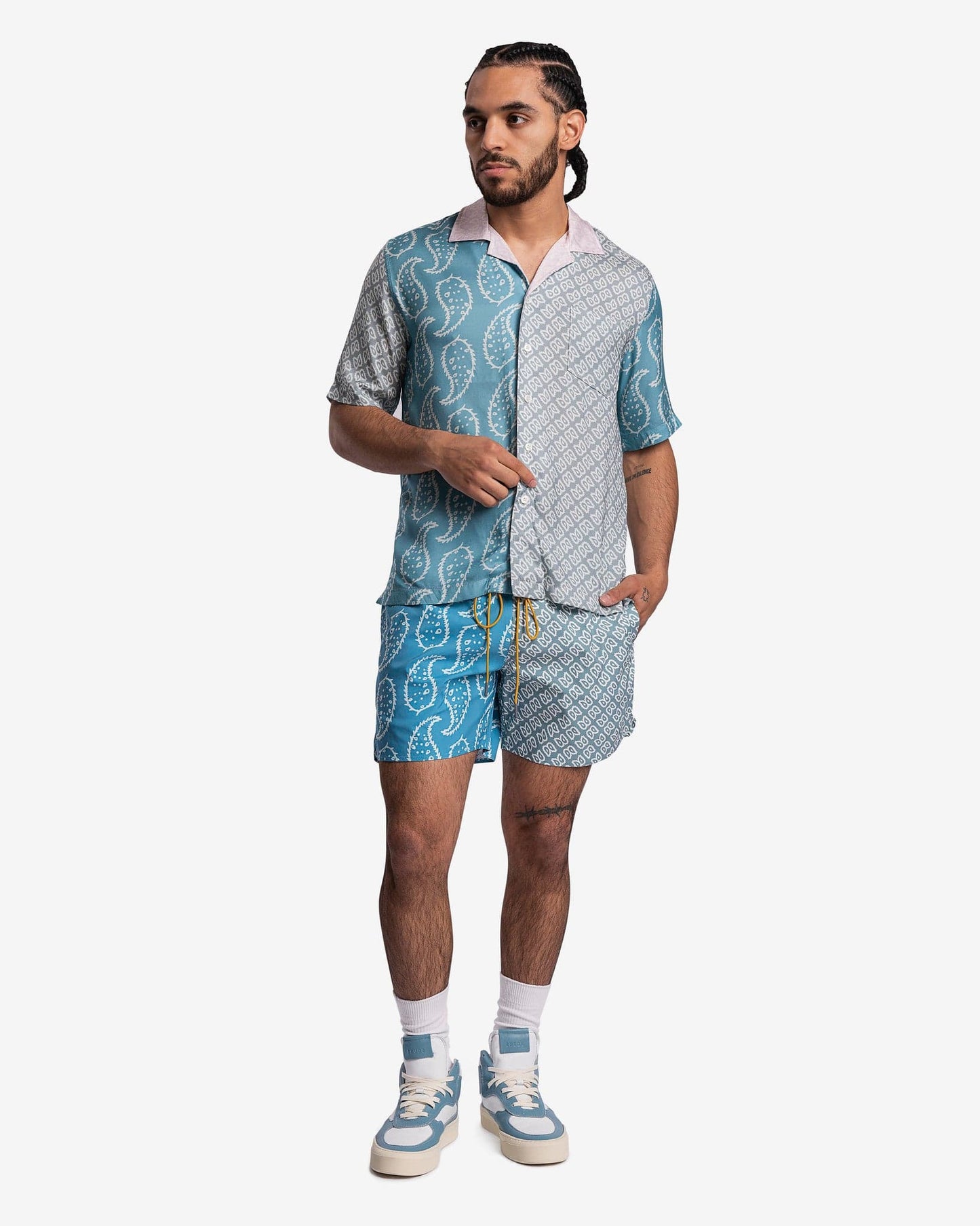 Rhude Men's Shorts Multi Paisley Trunks in Marine/Sage