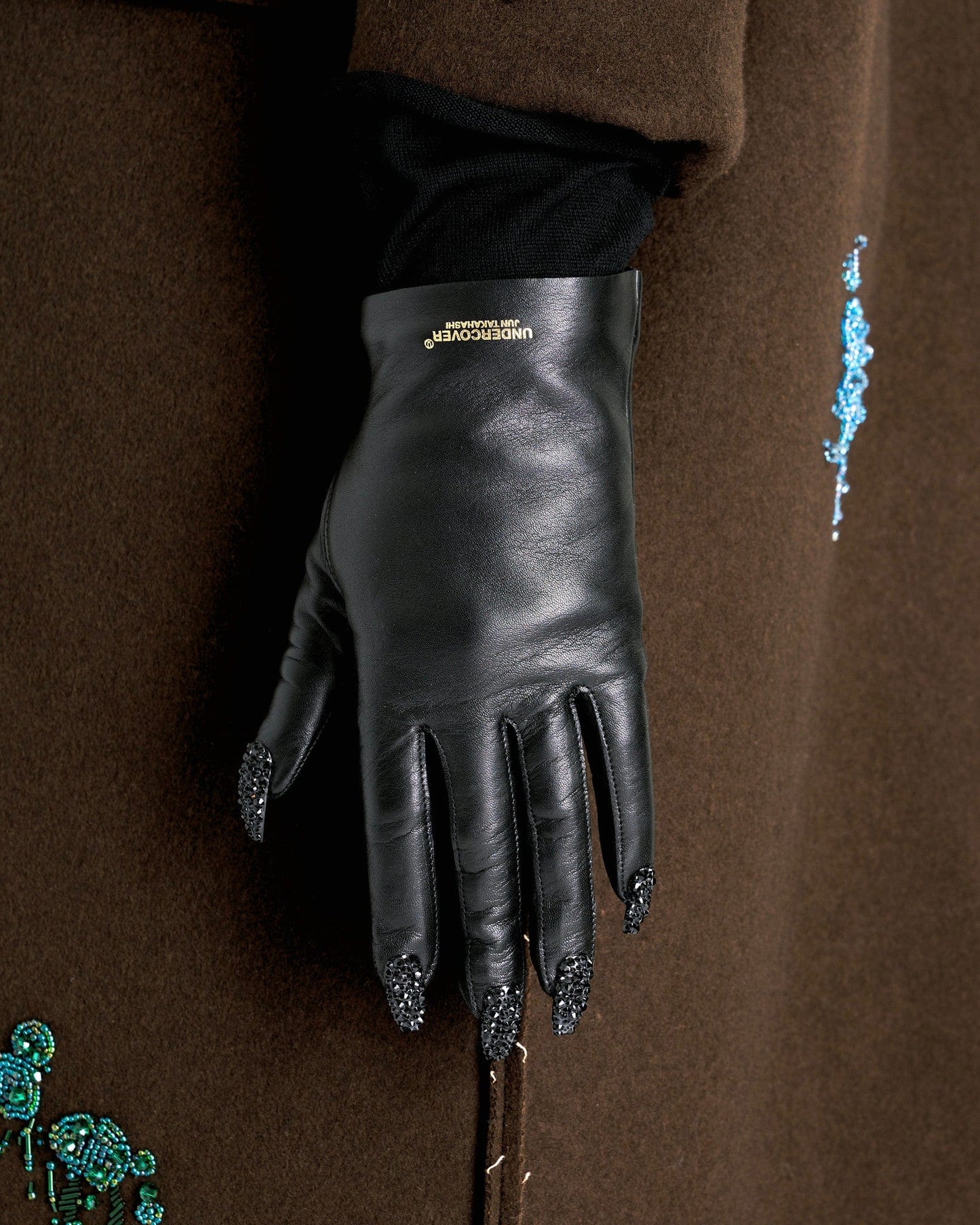UNDERCOVER Leather Goods O/S Nail Detail Leather Gloves in Black