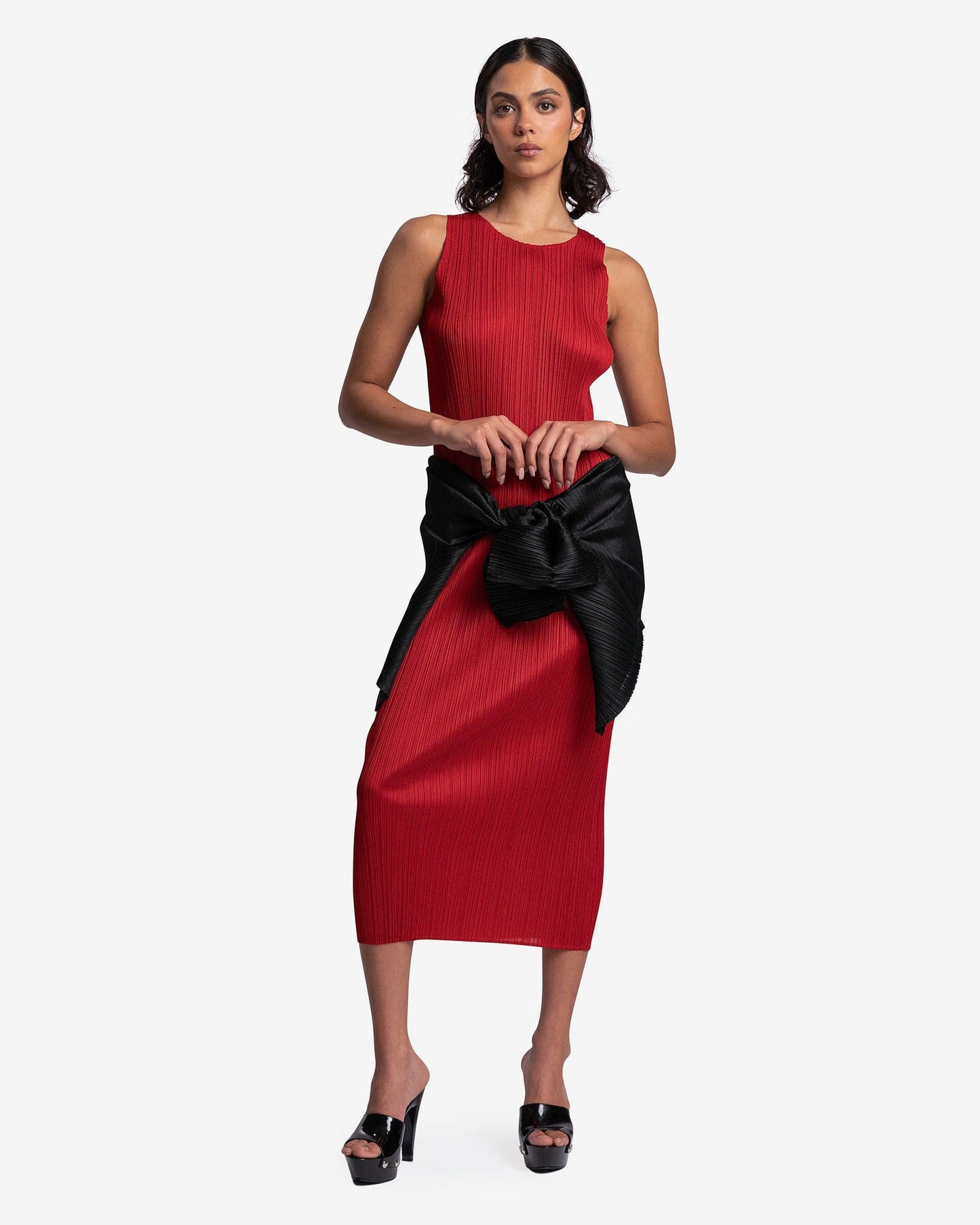 Pleats Please Issey Miyake Women Dresses New Colorful Basics Dress in Red