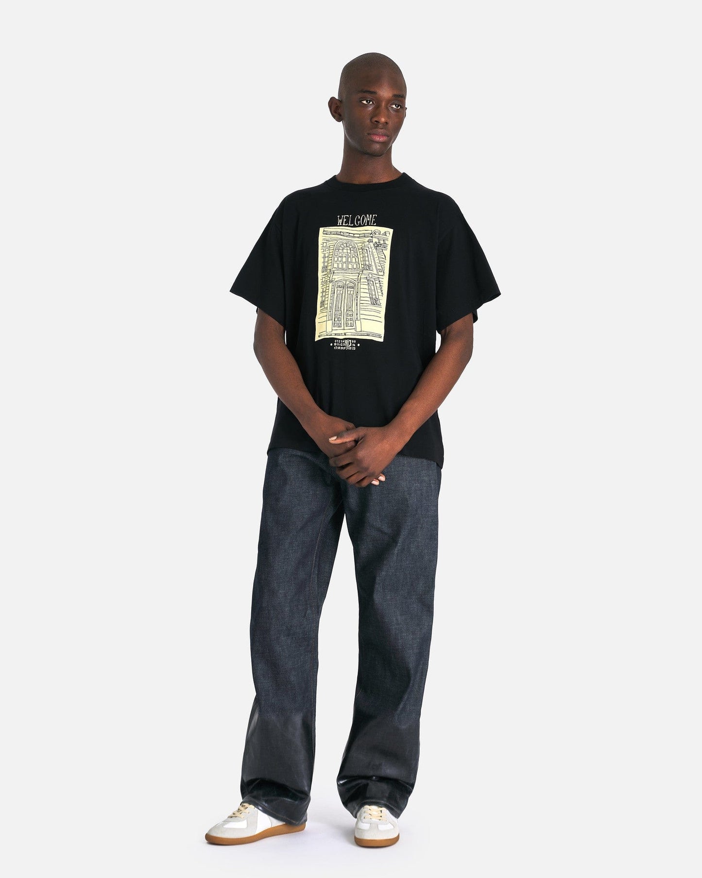 MM6 Maison Margiela Men's T-Shirts Notebook Sketch Graphic Print T-Shirt in Black