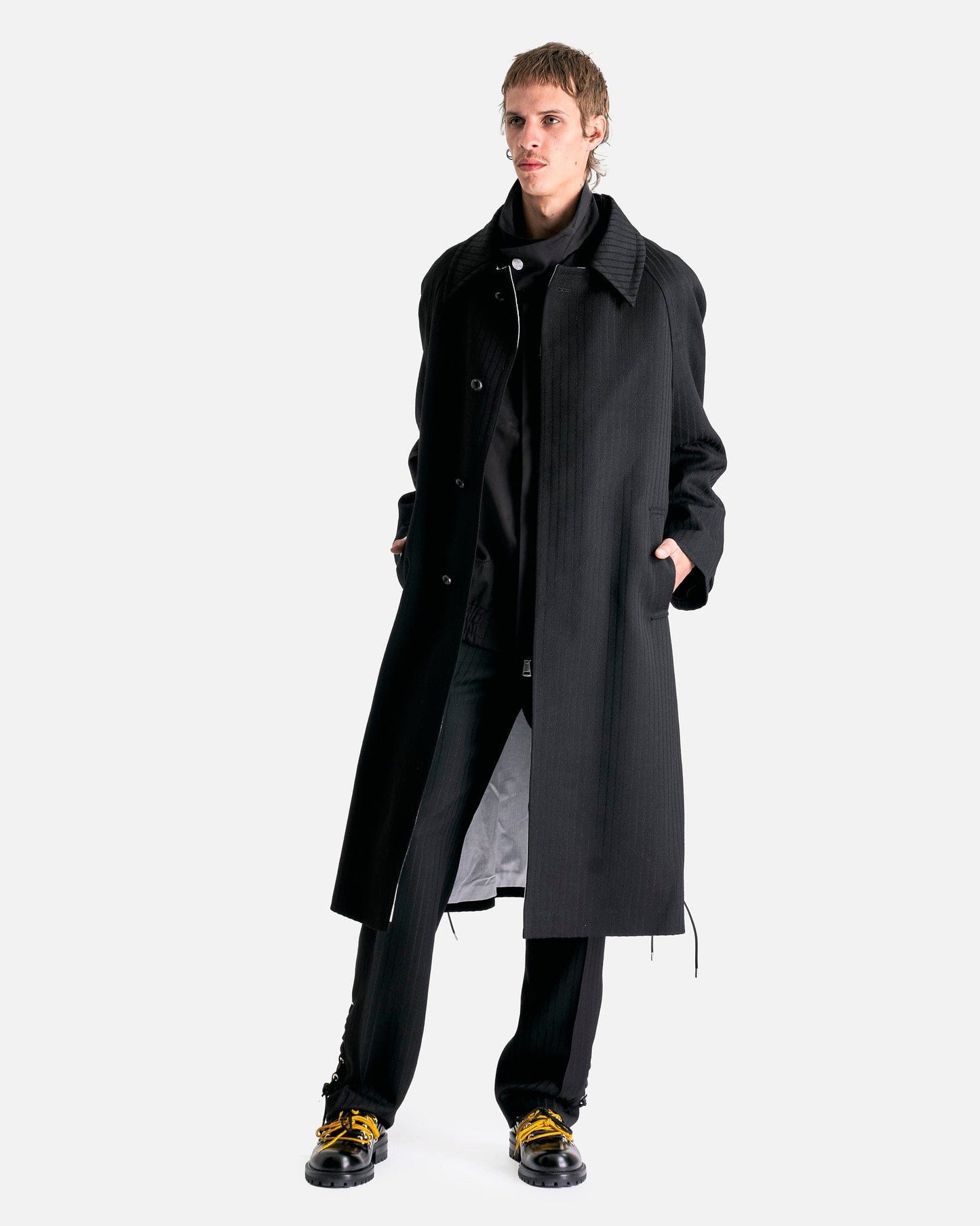 NAMACHEKO Men's Coat Nuku Overcoat in Black Stripe