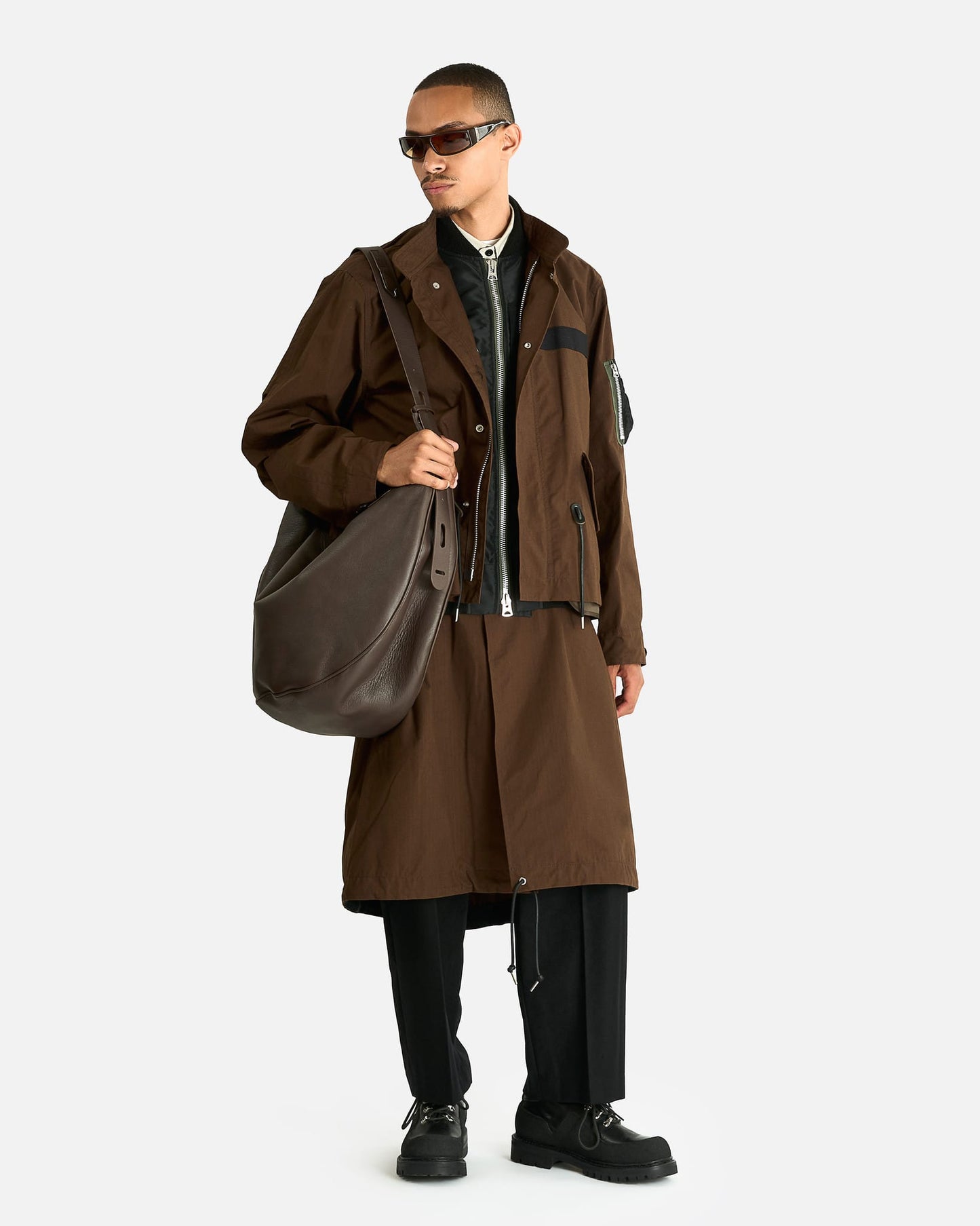 Sacai Men's Coats Nylon Twill x Rip Stop Coat in Beige
