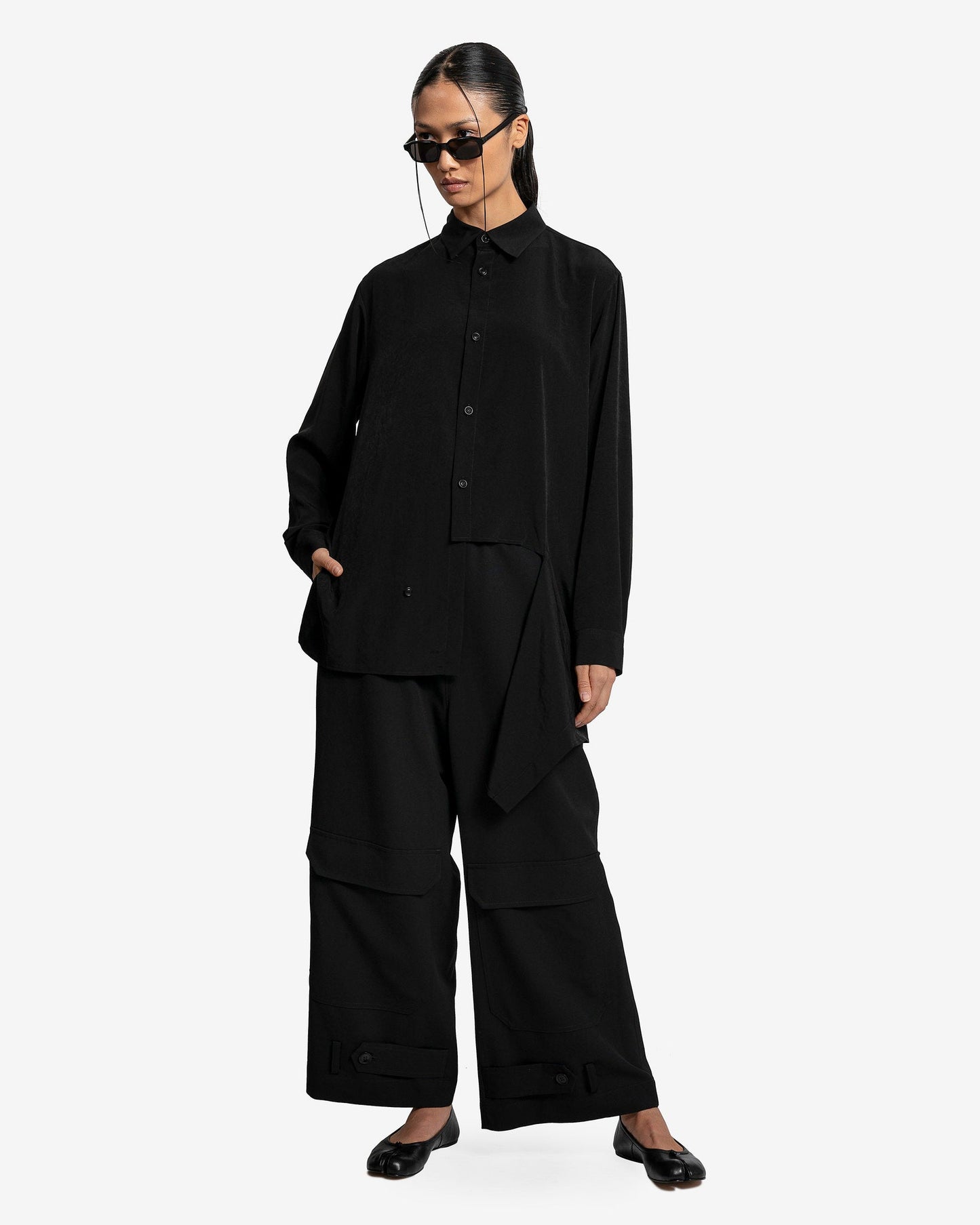 Y's by Yohji Yamamoto Women Tops O-Left Slash Blouse in Black