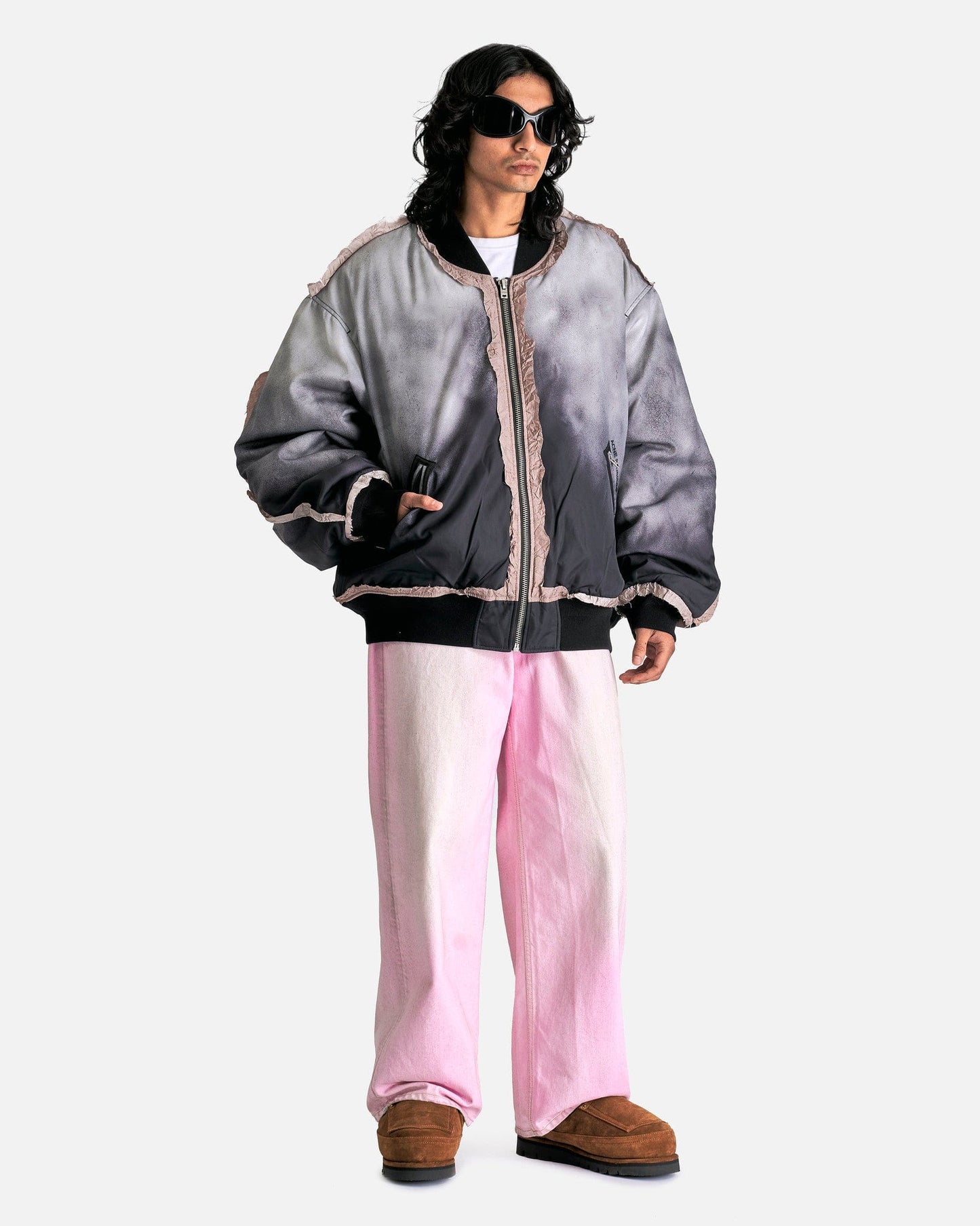 Acne Studios Men's Jackets Ocari Printed Nylon Bomber in Faded Black