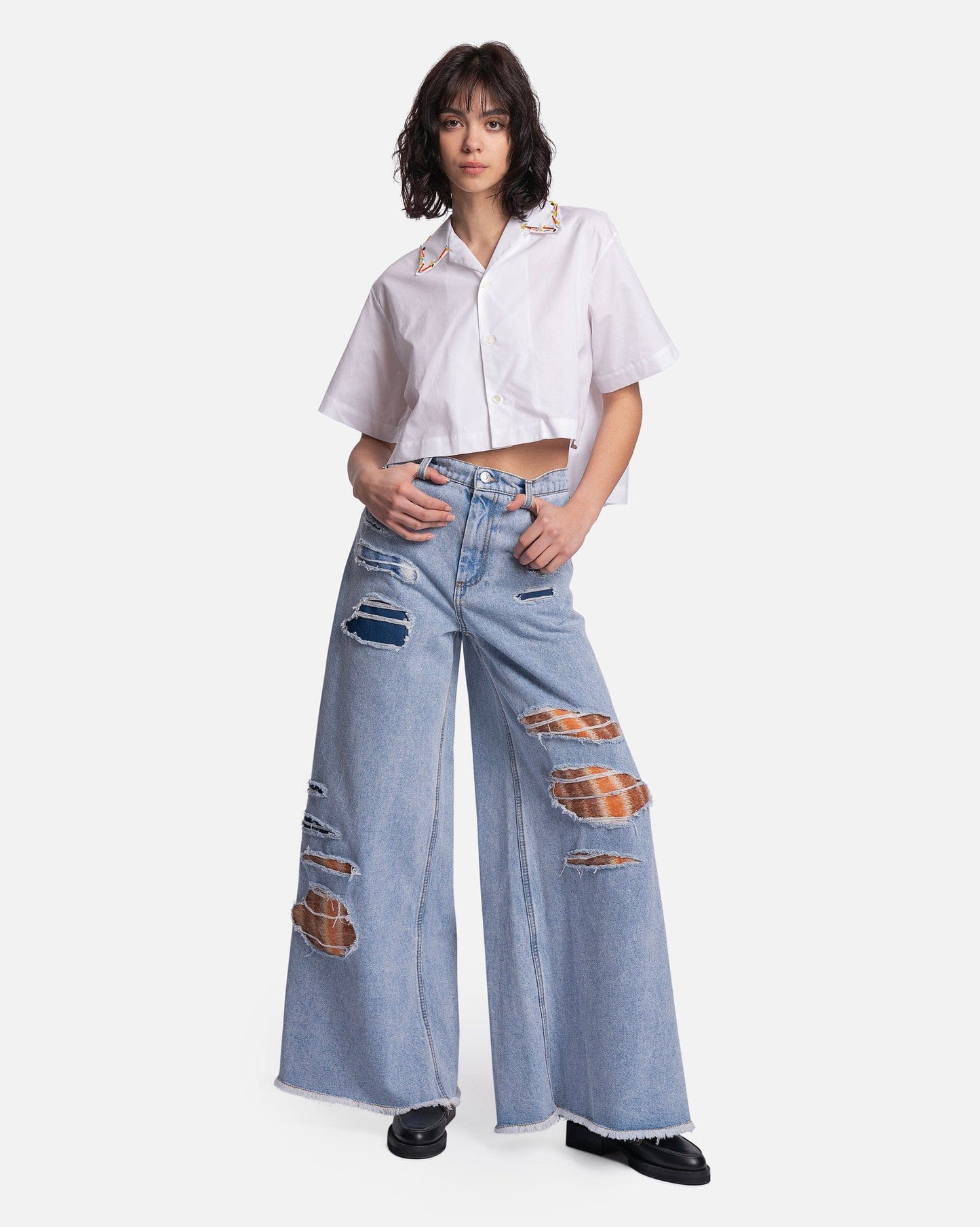 Marni Women Tops Organic Yarn Dyed Cotton Poplin Shirt in Lily White